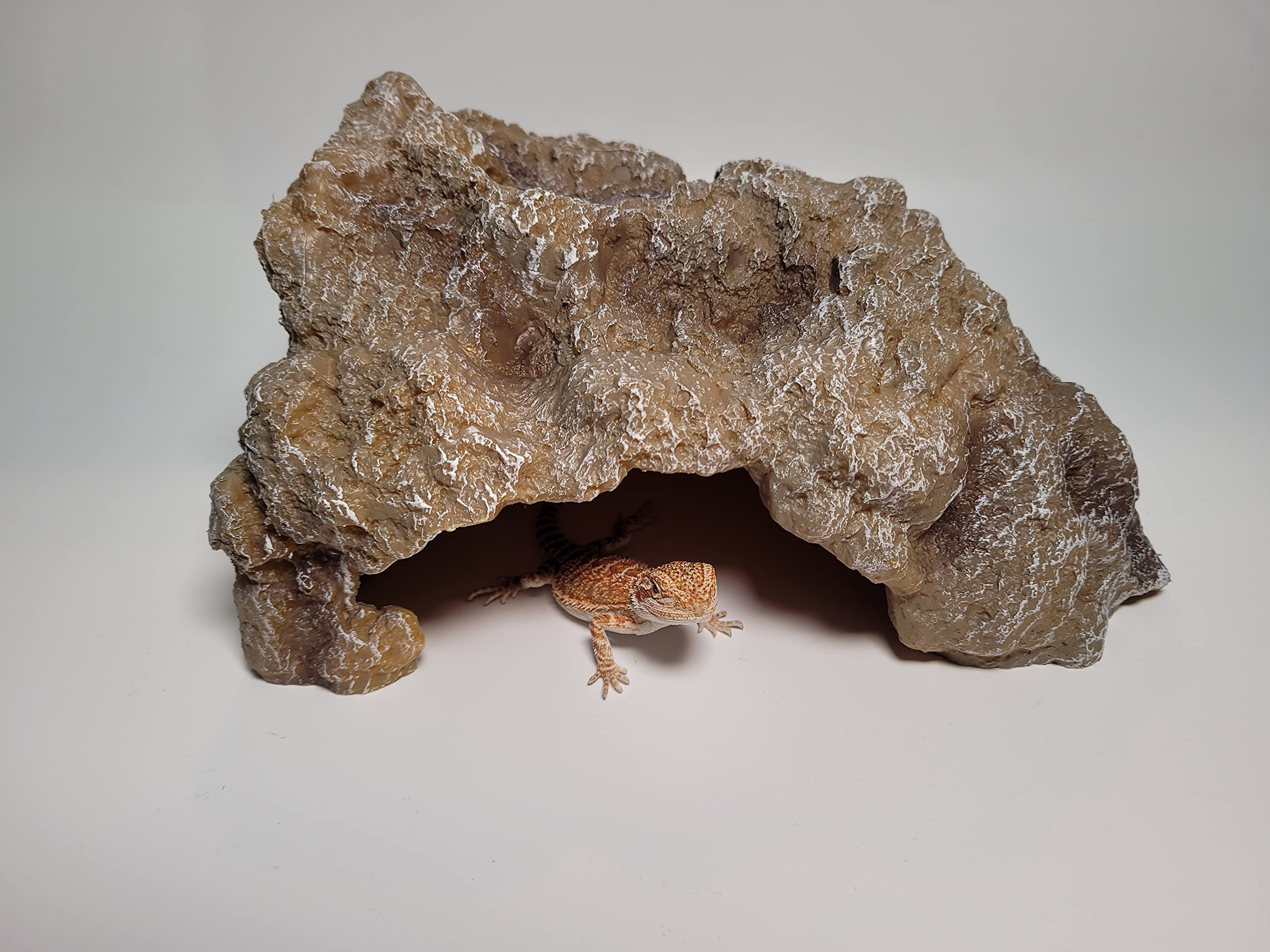 Runxf Reptile Simulation Rock Hideouts Cave Amphibian Hides Resin Habitat Decor Shelter For Gecko Leopard Lizards Toad Turtle (Medium) Grey