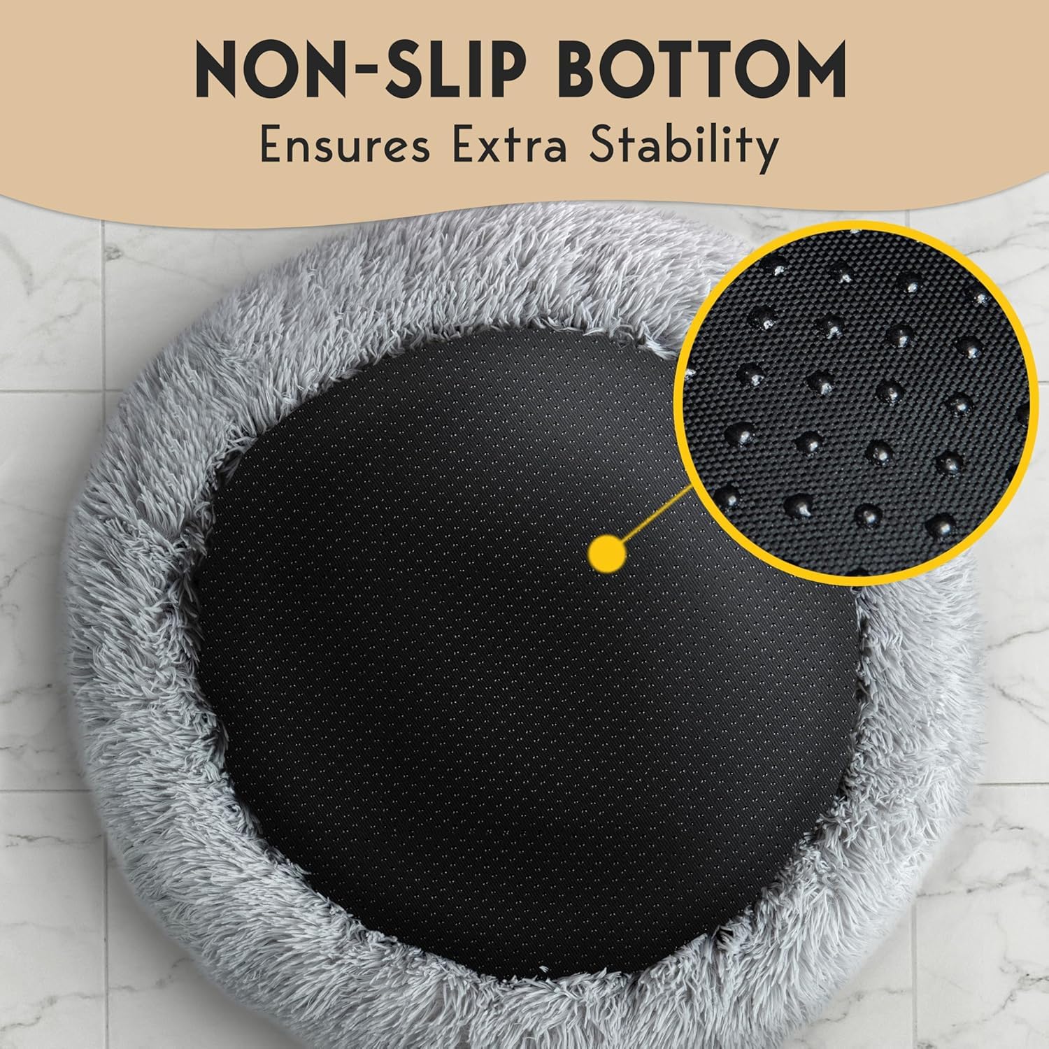 PetJett Calming Small Dog Bed - 23 Round Dog Beds, Anti-Slip & Washable Super Soft Fluffy Plush Faux Fur Pet Bed, Anti-Anxiety