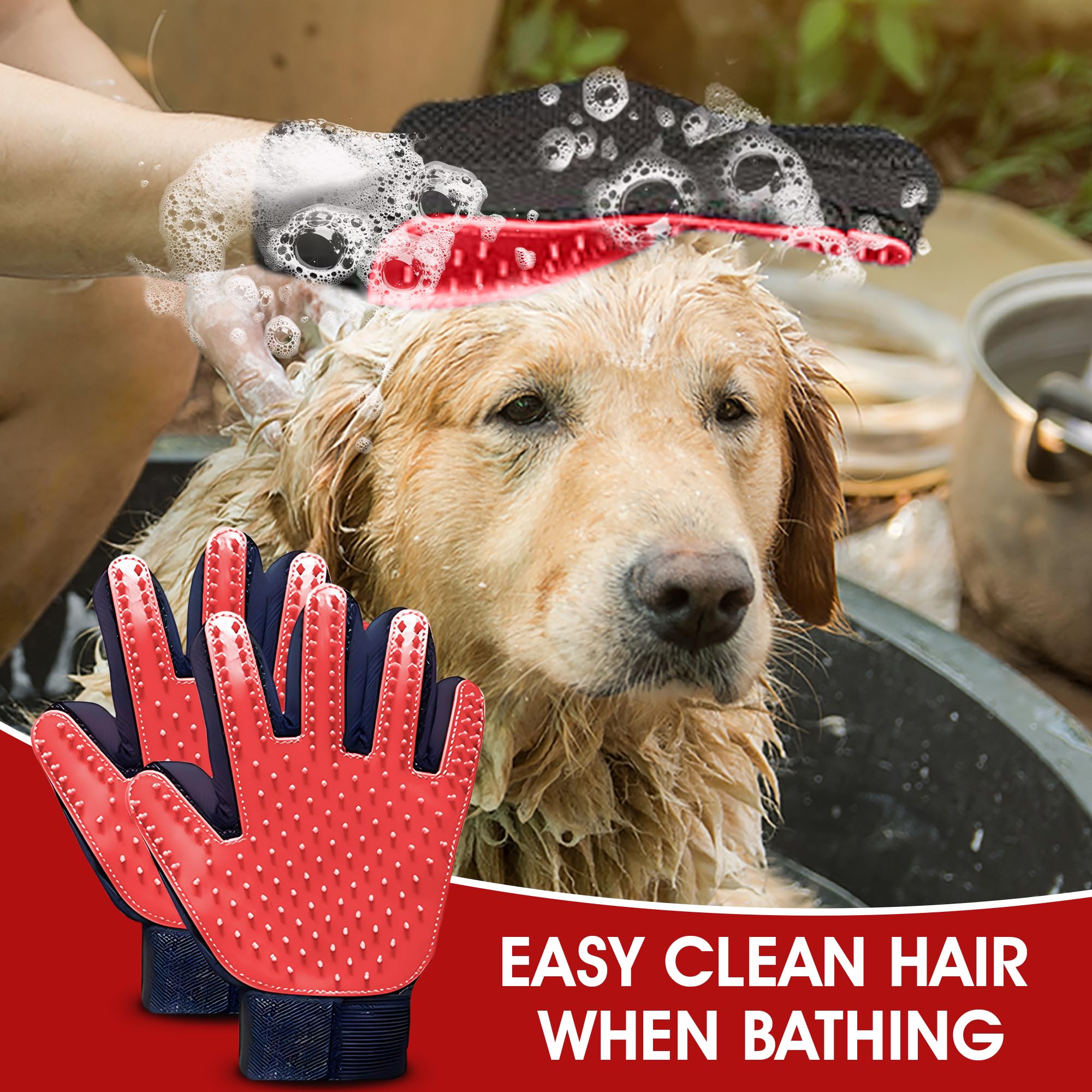 Zenelanep Upgrade Pet Grooming Gloves, Grooming Gloves For Dogs, Cats, Rabbits & Horses With Long And Short Hair, Efficient Pets