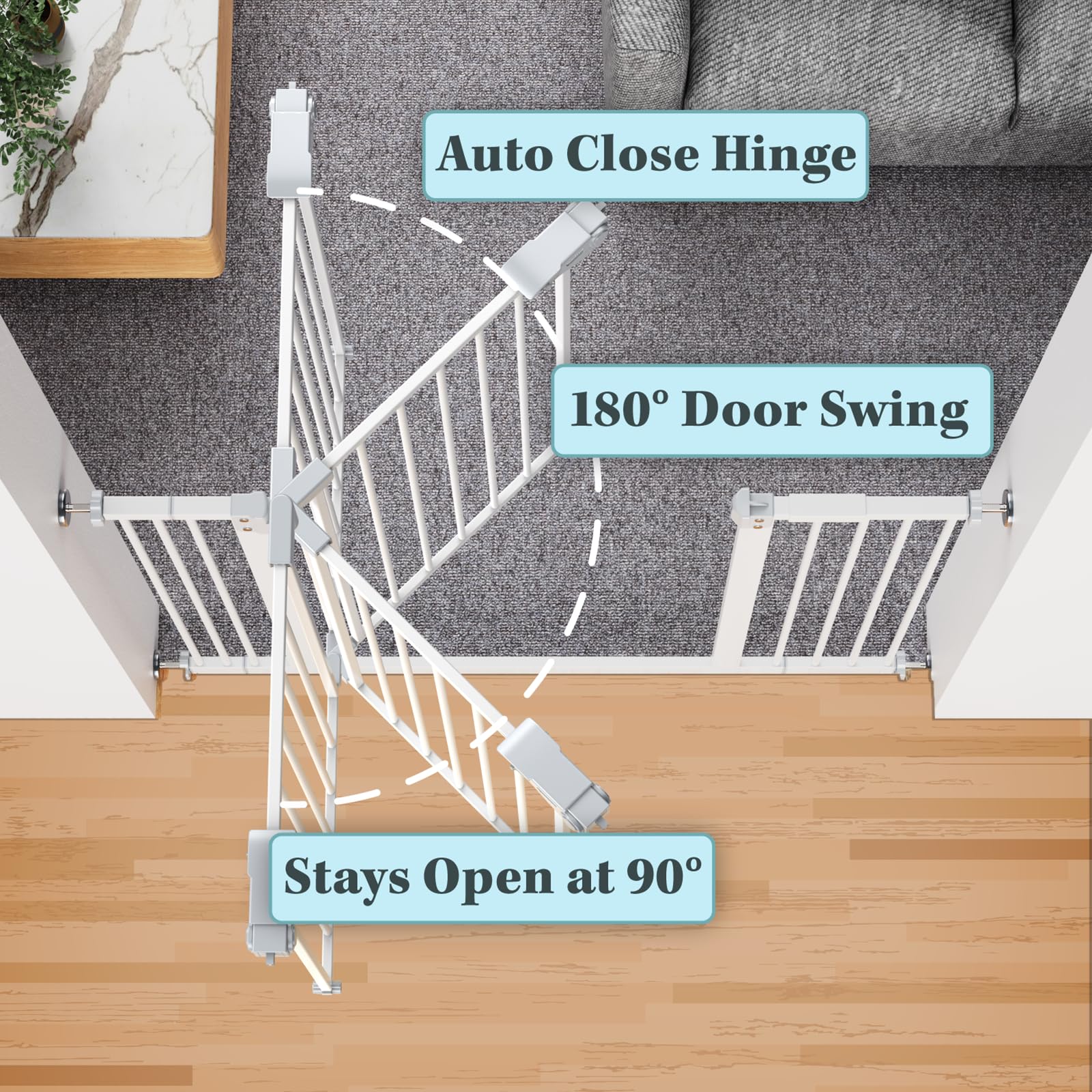 Innotruth 29-39.6”Baby Gate For Stairs,36' Extra Tall Dog Gate For The House,Dual-Lock Safety And One Hand Opening Design,Kid Gate For Doorways,Kitchen,Room,Wall-Friendly Pressure Mounted, Pure White