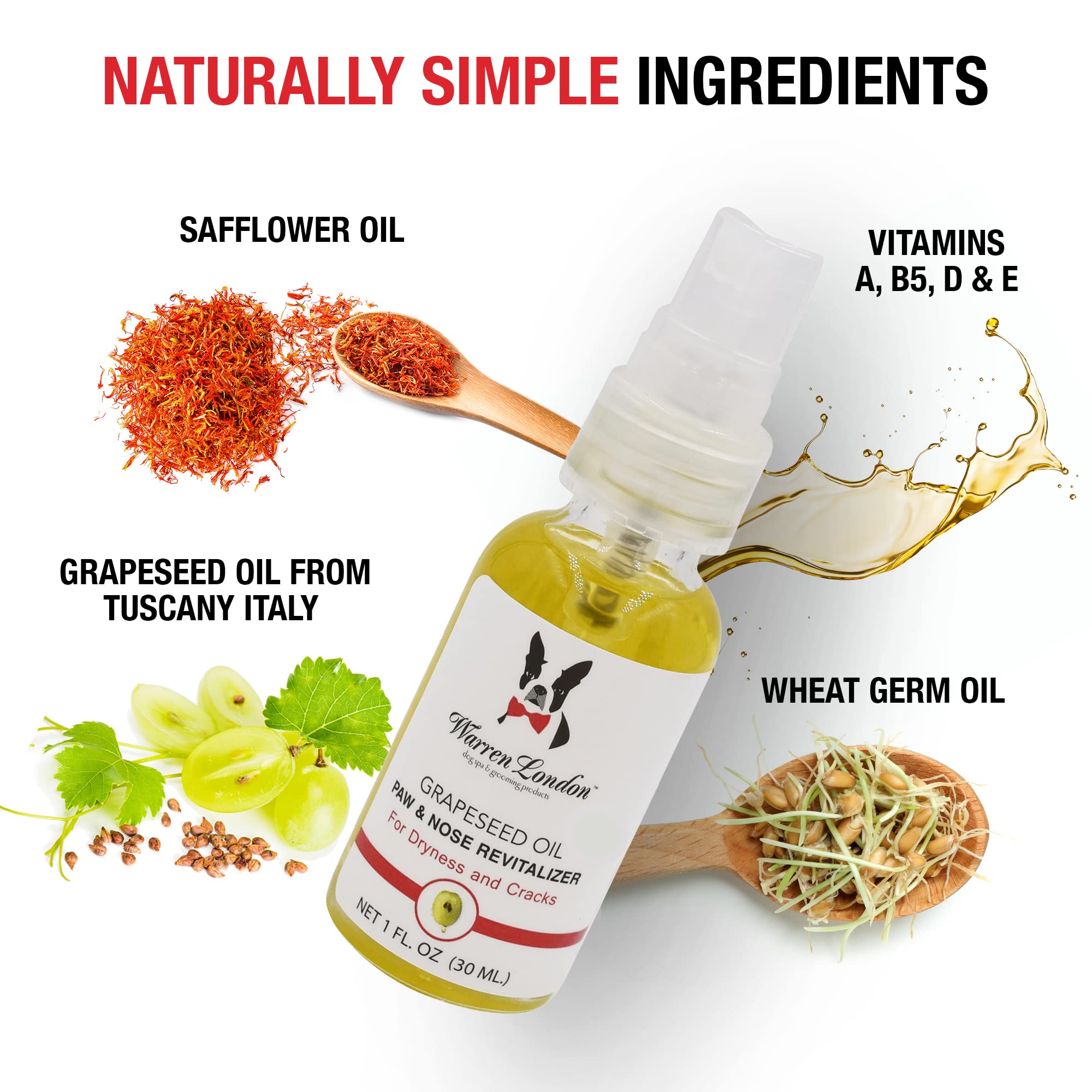 Warren London Nose & Paw Pad Moisturizer For Dogs - Grapeseed Oil & Essential Oil Blend - Instant Relief Revitalizing & Moisturizing Spray For Softer Dog Paws - Made In Usa - 1Oz