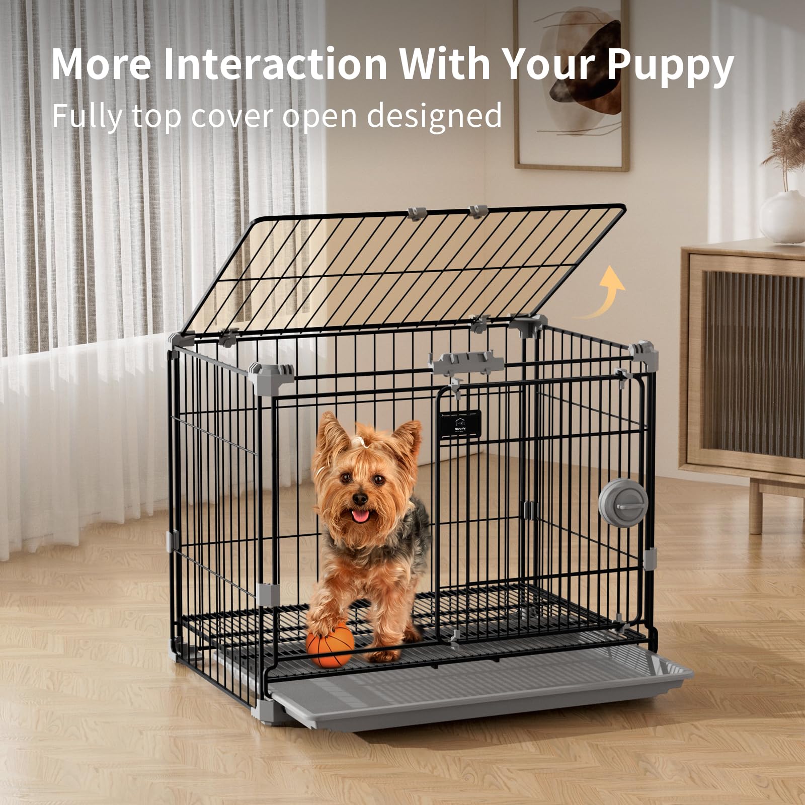 Flaruziy Dog Crate For Small Dogs Under 25Lbs,24 Inch Black Thick Metal Dog Kennel Indoor Wire Cage With Double Door And Removab