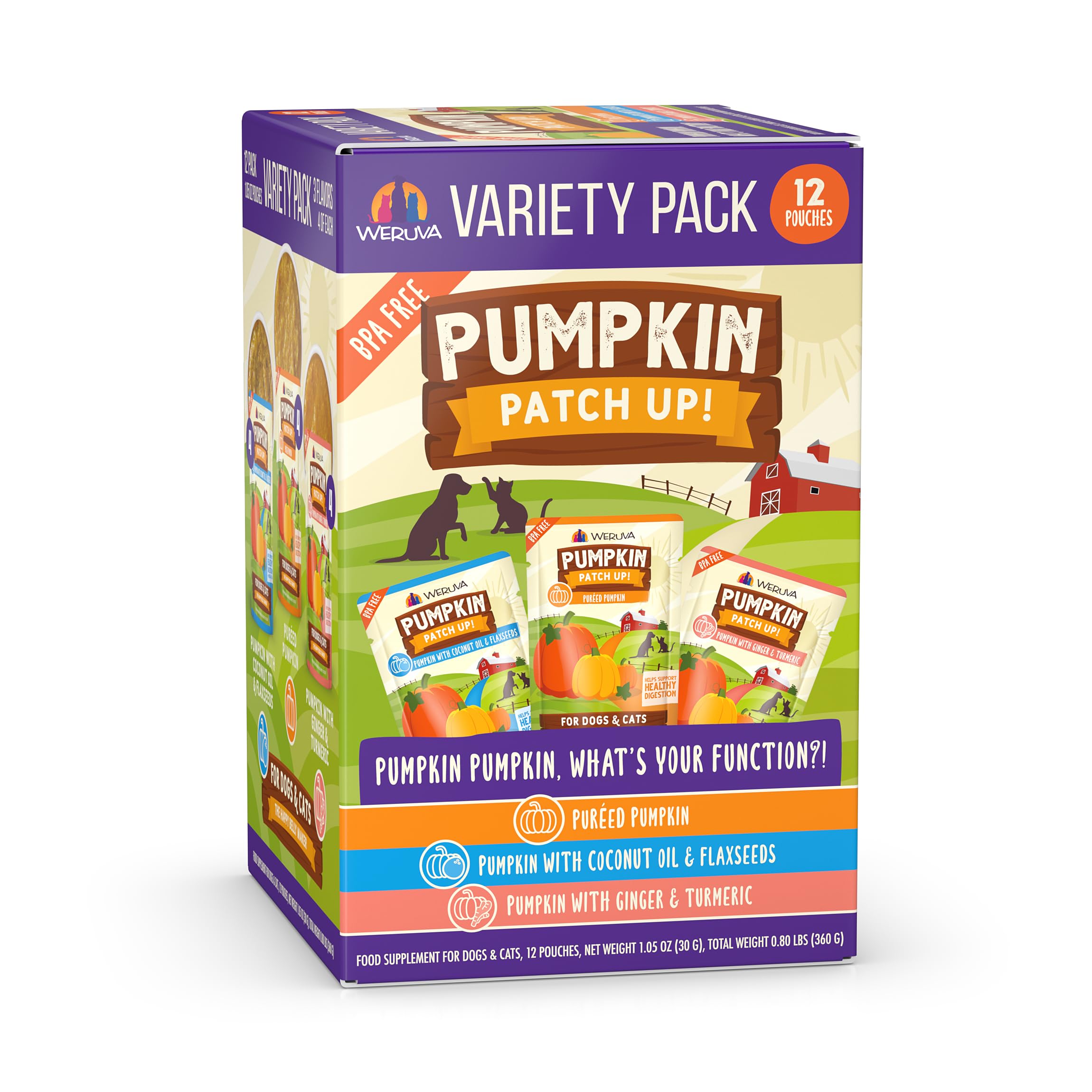 Weruva Pumpkin Patch Up! Pumpkin Pumpkin, Whats Your Function Variety Pack for Dogs & Cats, 1.05oz Pouch (Pack of 12)