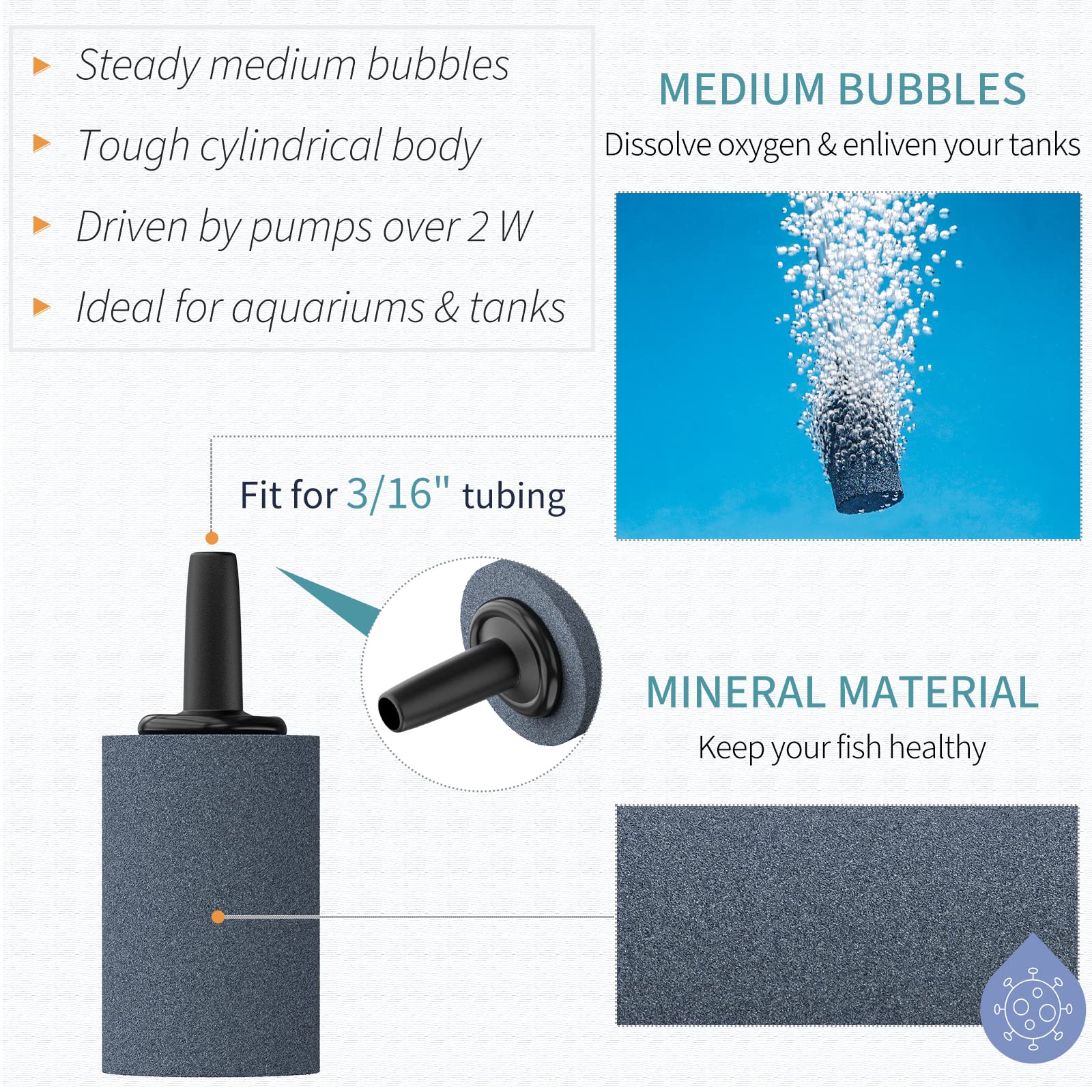 Pawfly Aquarium 1.2 Inch Air Stone Cylinder Bubble Diffuser Release Tool For Nano Air Pumps Small Buckets Fish Tanks And Outdoor