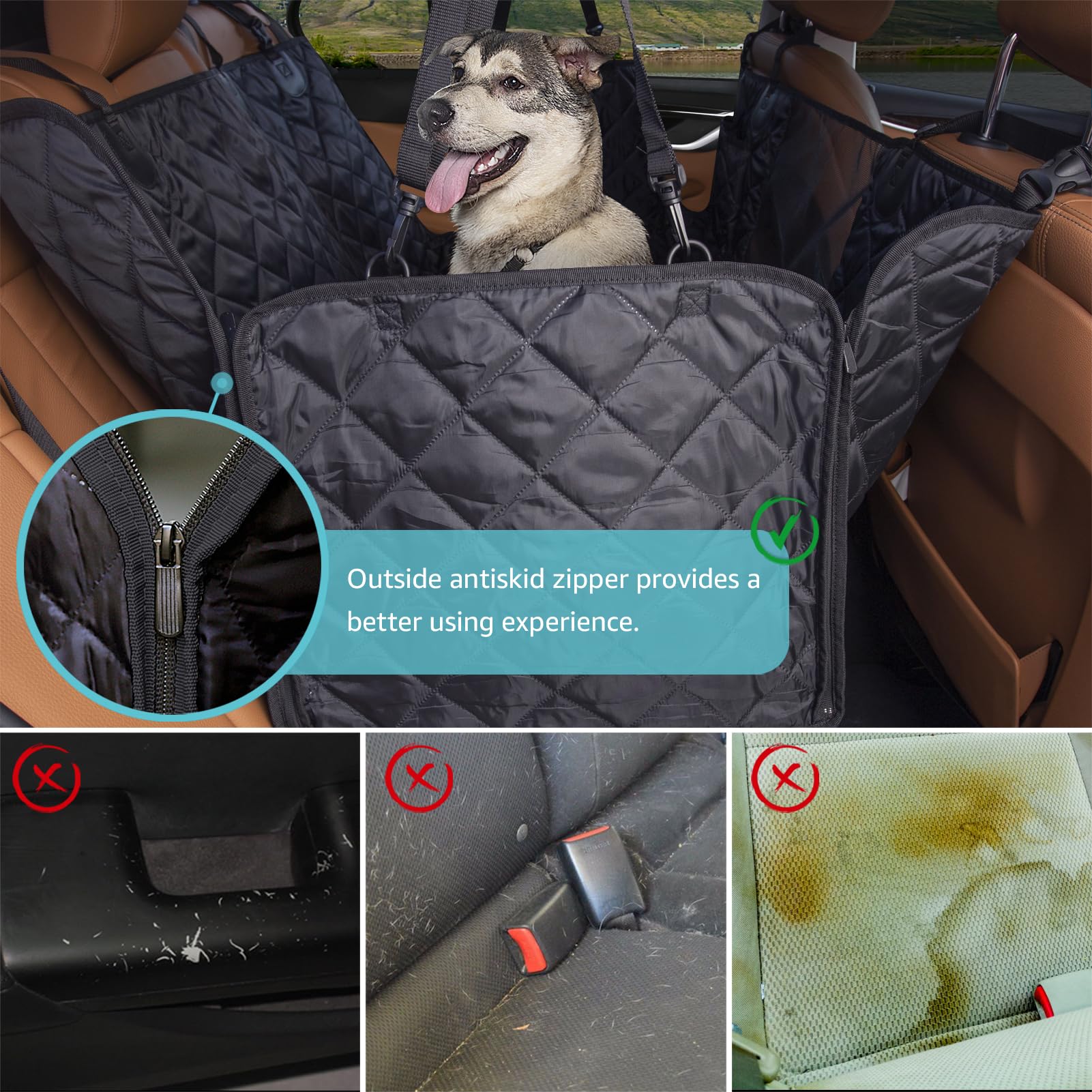 Dog Car Seat Cover For Back Seat With Mesh Window - Waterproof Dog Hammock For Car With Side Flaps, Car Door Protection - Nonsli