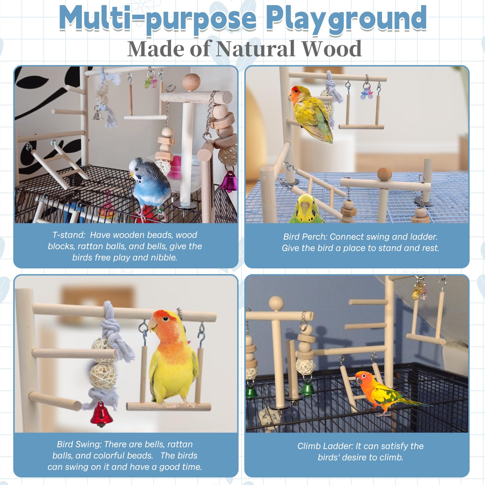 Pinvnby Bird Playground Parrot Play Gym Parakeet Cage Play Stand Wooden Perches Playpen Ladders Conure Chewing Climbing Swing To