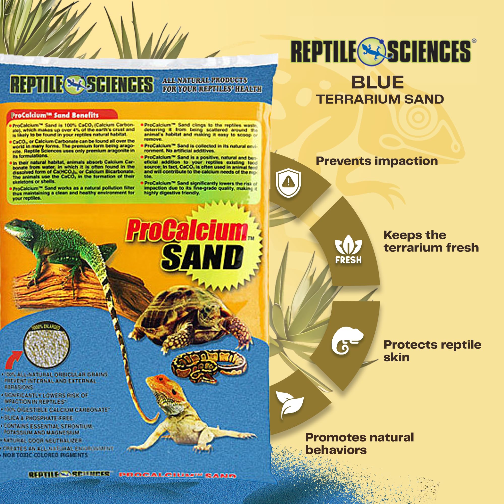 Reptile Sciences Blue Pro-Calcium Terrarium Sand - 10 Lbs - Natural Substrate For Reptile Habitats, Supports Digging & Enclosure