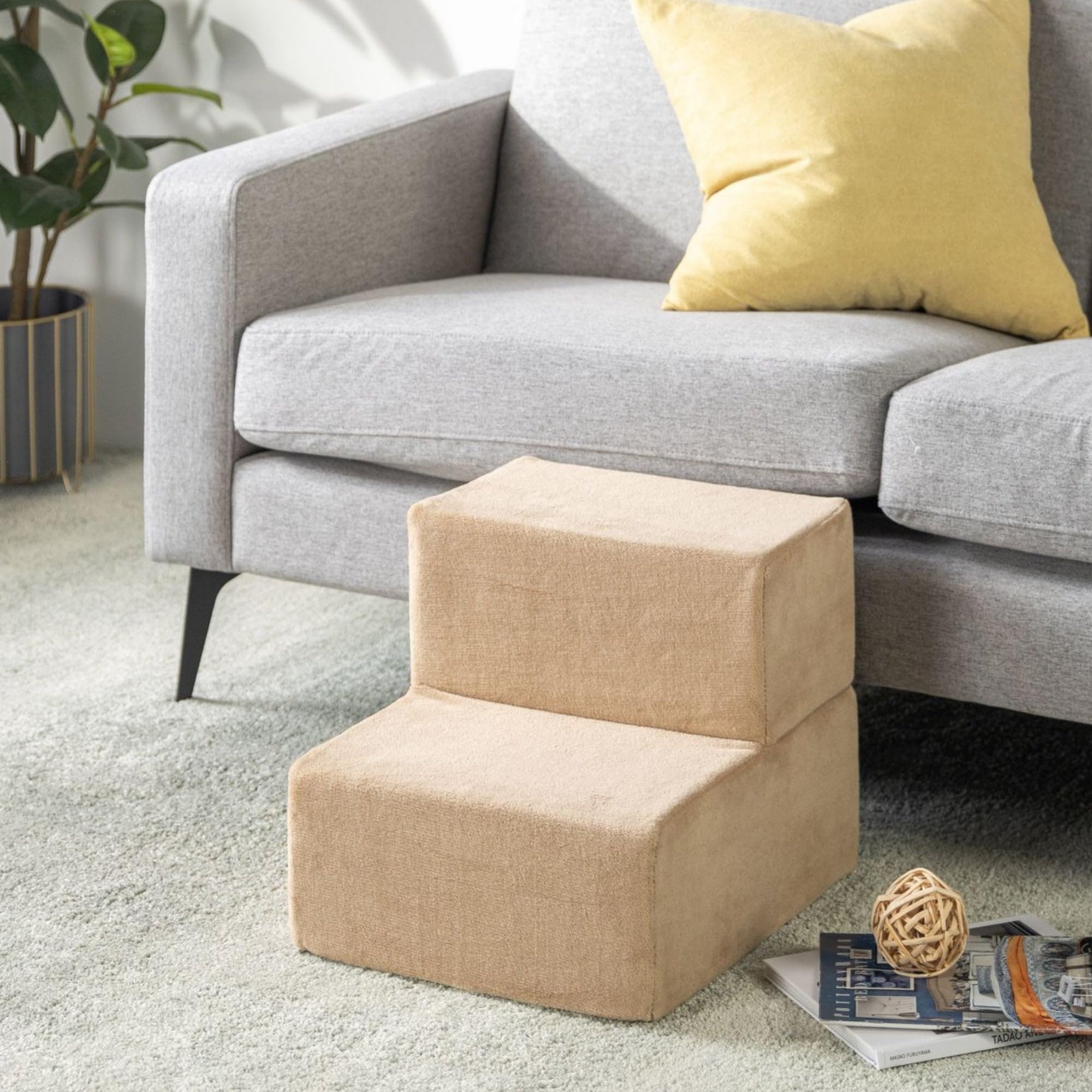 Zinus Foam 13 Inch 2-Step Step Pet Stairs, Pet Ramp For Cats And Dogs, Extra Small, Beige