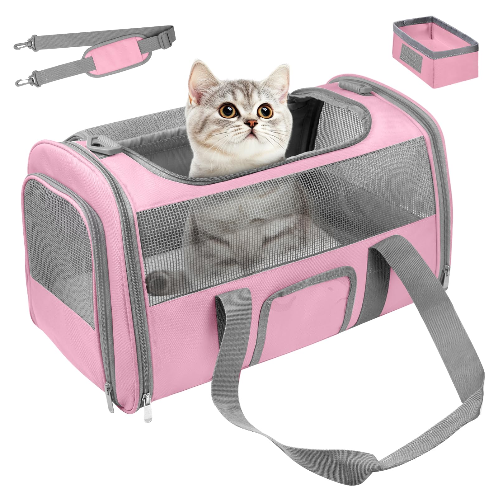 Seclato Soft Side Cat Carrier Airline Approved for Puppy Kitten Dog Carriers for Small Medium Cats Under 15lb, Collapsible TSA A