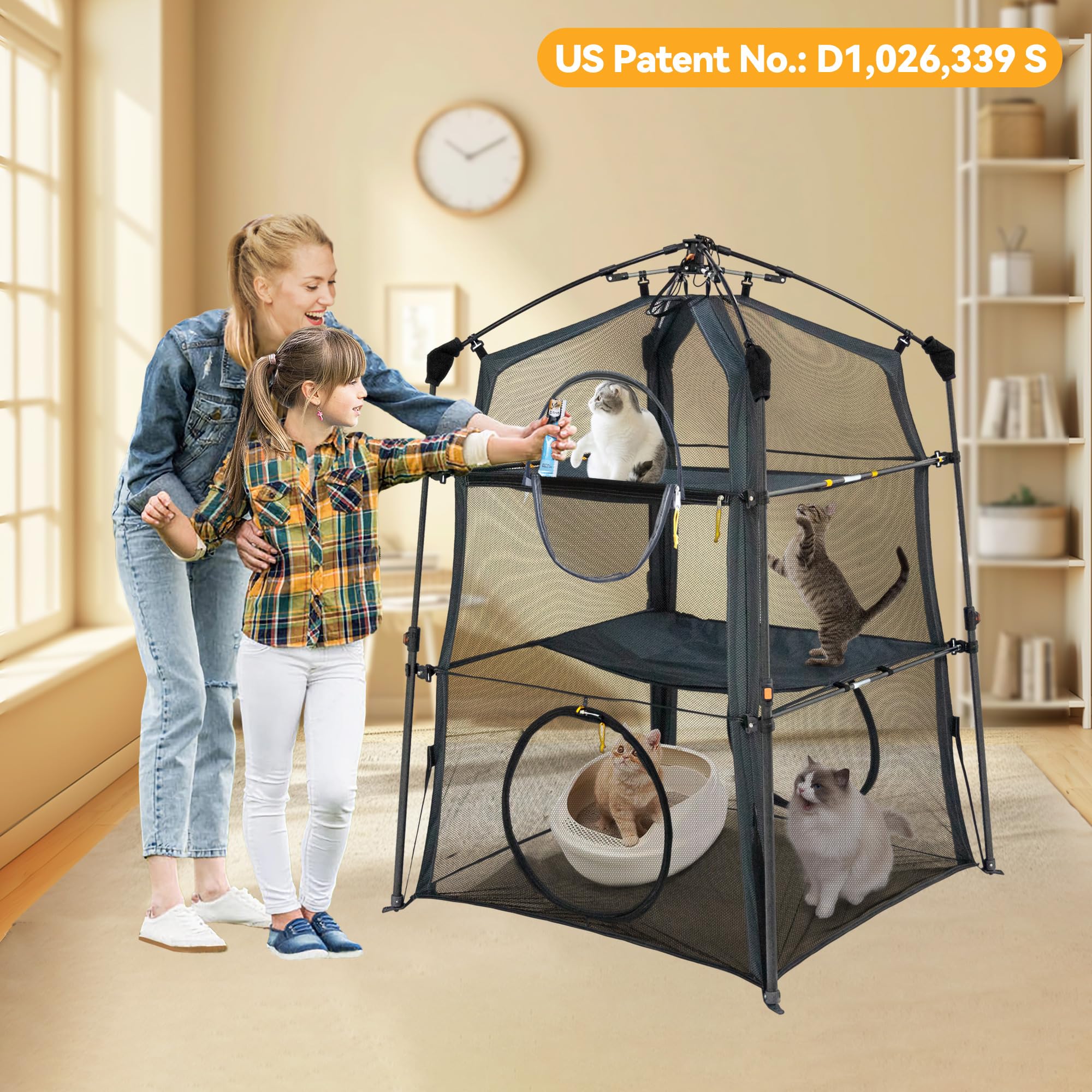 Itent Extra Large Triple Catio Outdoor Cat Enclosure,Pop Up 3 Tier Cat Tent Outdoor Weatherproof & Sunproof, Foladable And Porta
