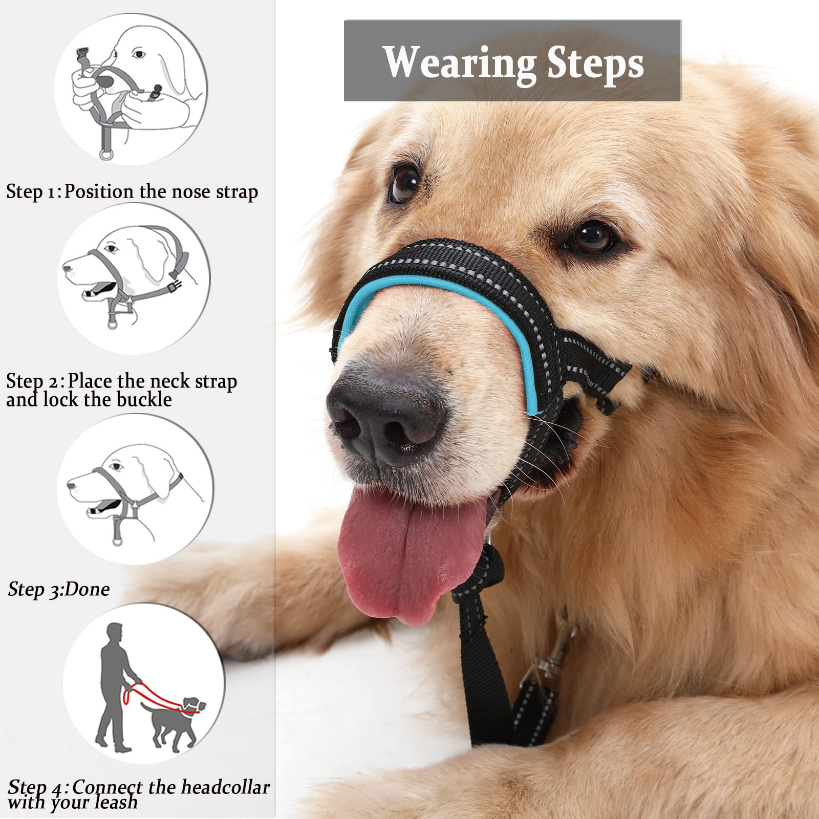 Barkless Dog Head Collar, No Pull Head Halter With Soft Padding, Reflective Soft Padded Snout Harness For Small And Medium Dogs