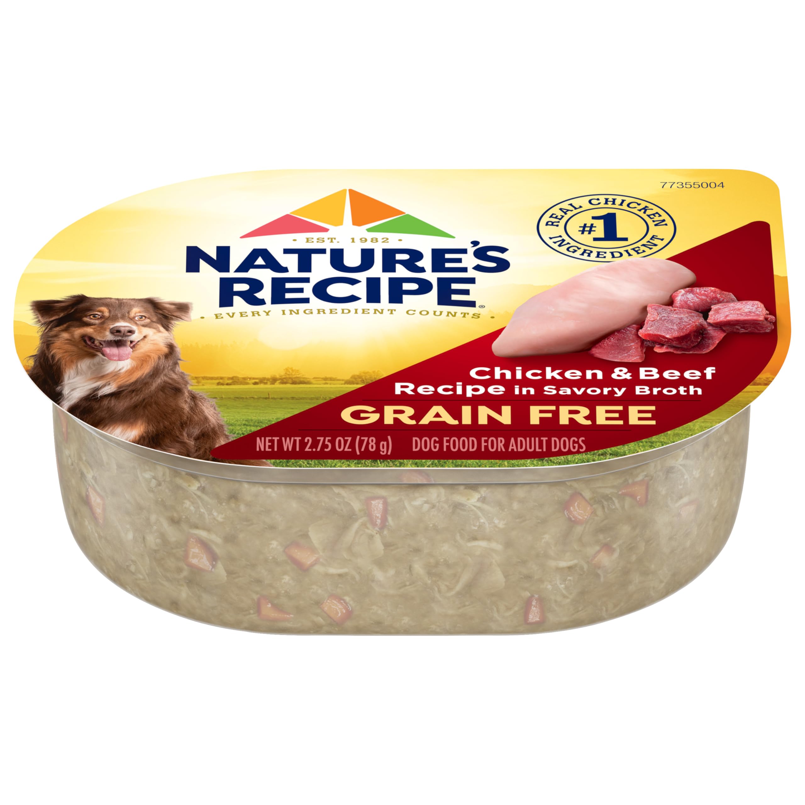 Nature s Recipe Grain Free Chicken & Beef Recipe in Savory Broth Wet Dog Food, 2.75 oz. Cup, 12 Count