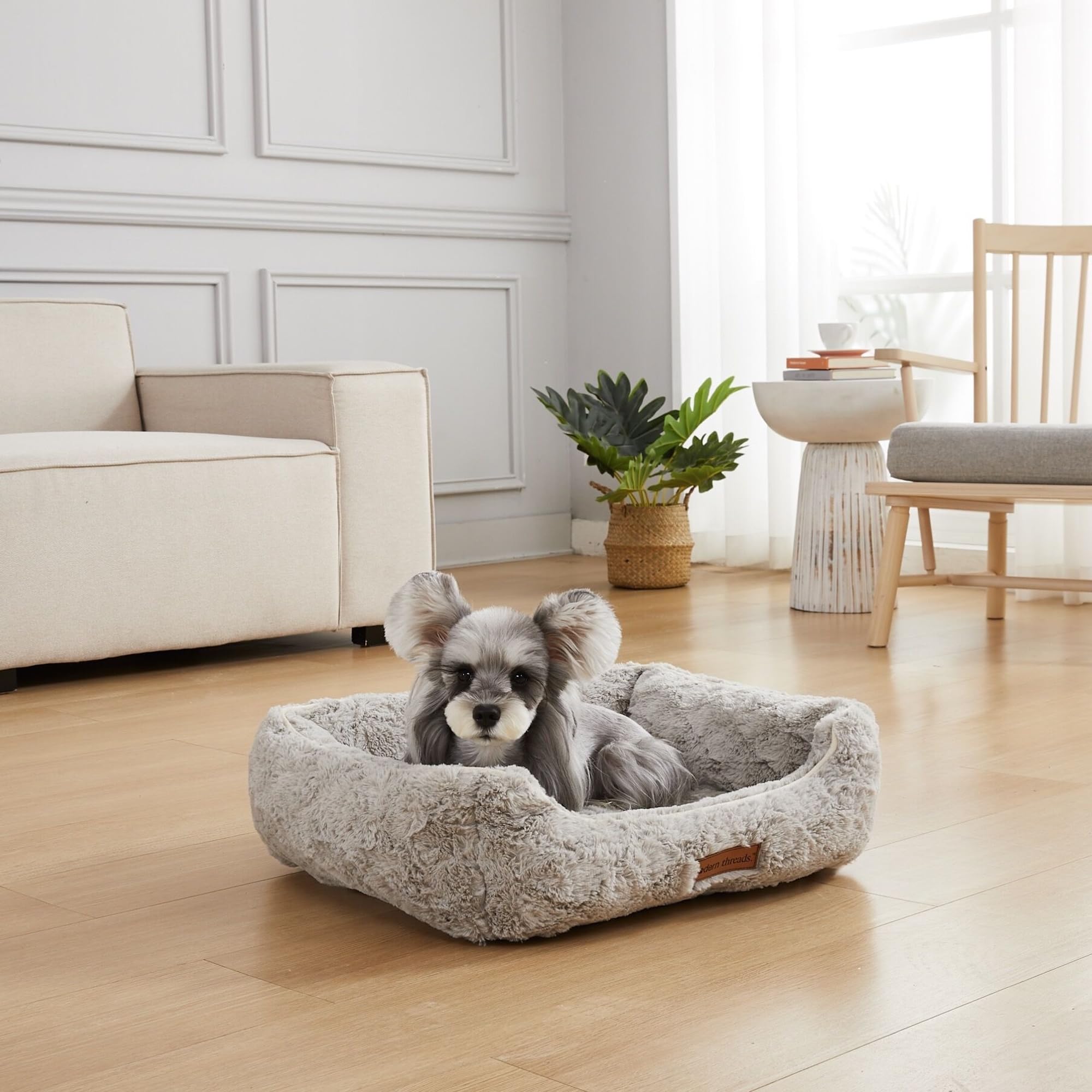 Modern Threads Plush Pet Bed for Small/Medium Dogs, Grey, 24" L x 20" W x 8" Th, Removable Washable Cover, Model 5PBRTCUD1