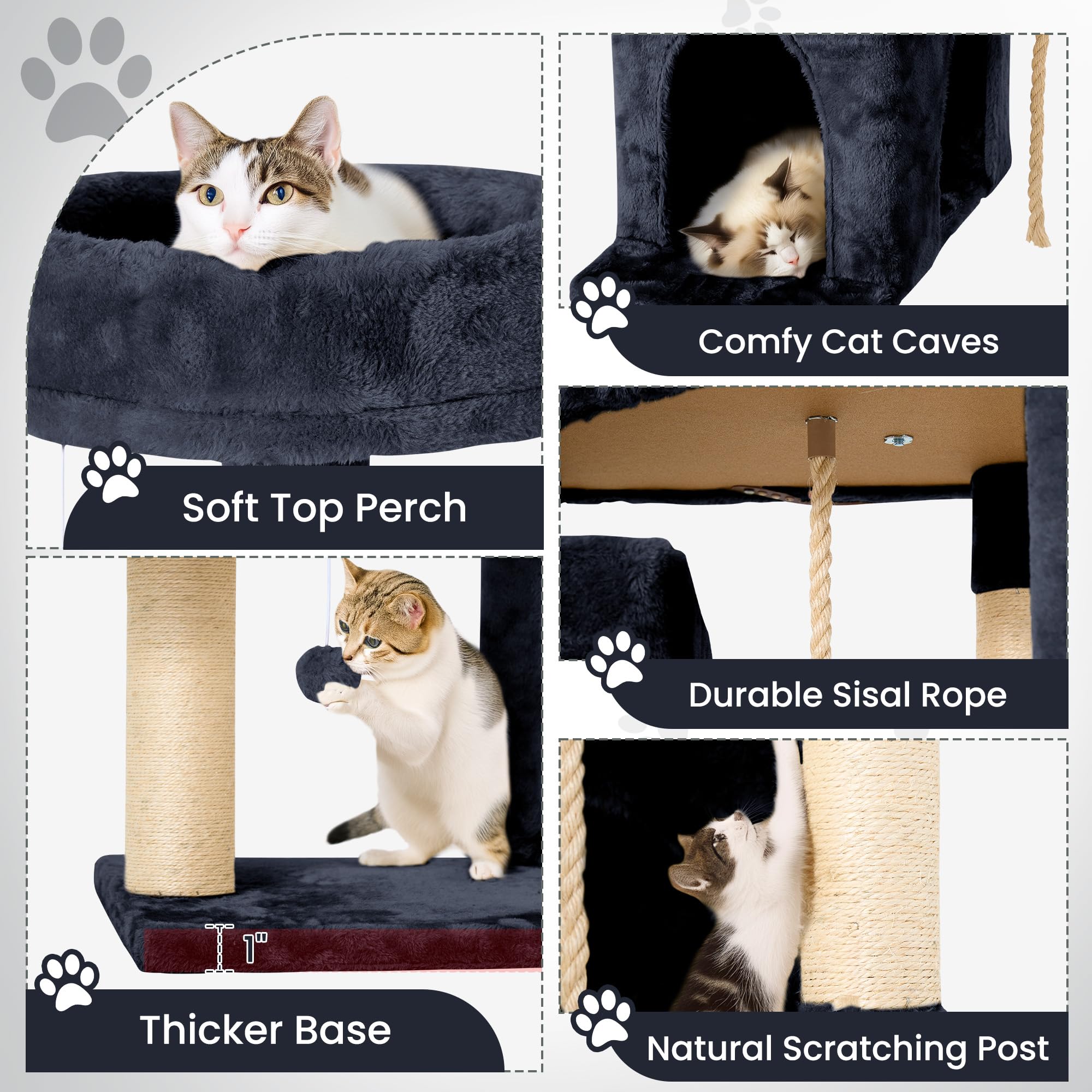 Tscomon 58.5Inch Large Cat Tree Tower Condo For Indoor Cats, Soft Plush Multi-Level Climbing Tree Cat House With 1 360 Rotating