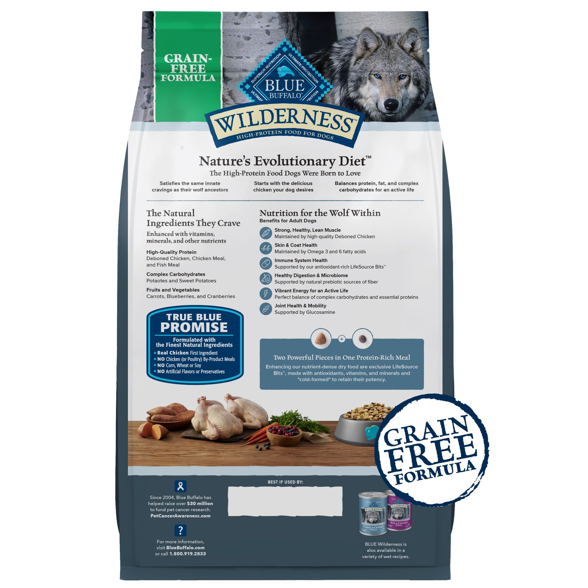 Blue Buffalo Wilderness Adult High-Protein Dry Dog Food with Real Chicken, Grain-Free, Made in the USA with Natural Ingredients,