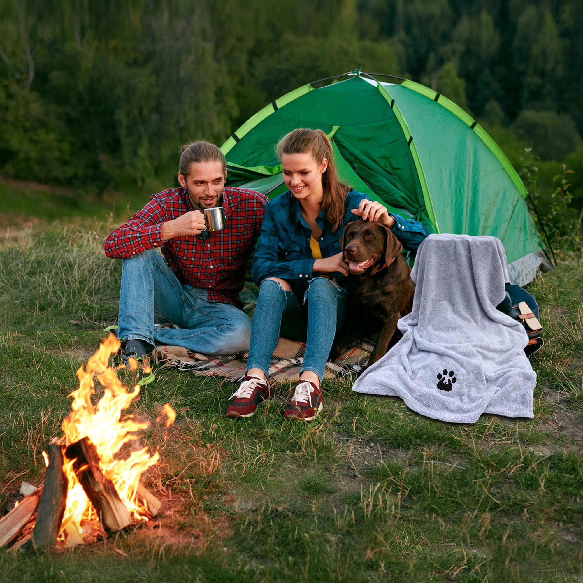 Dogvingpk Extra Large Dog Towels For Drying Dogs - Pack Of 2 - Super Absorbent Soft Microfiber Pet Bath Grooming Towel For Dogs Cats And Other Pets (Xl-55' * 36', Green And Gery)