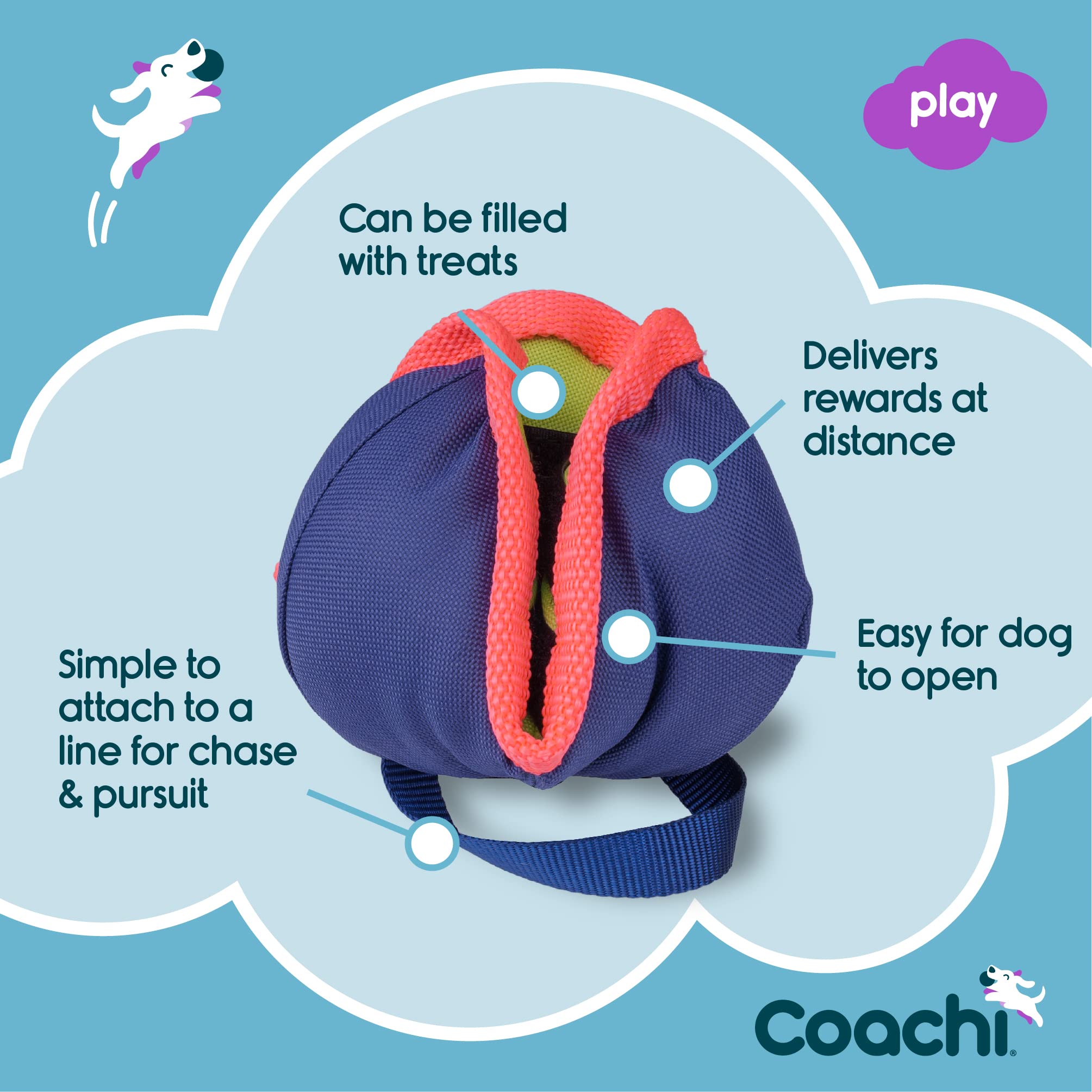 The Company of Animals Coachi Chase & Treat Dog Toy, Navy Nylon, Model 41620A, Interactive Enrichment for Training & Retrieval