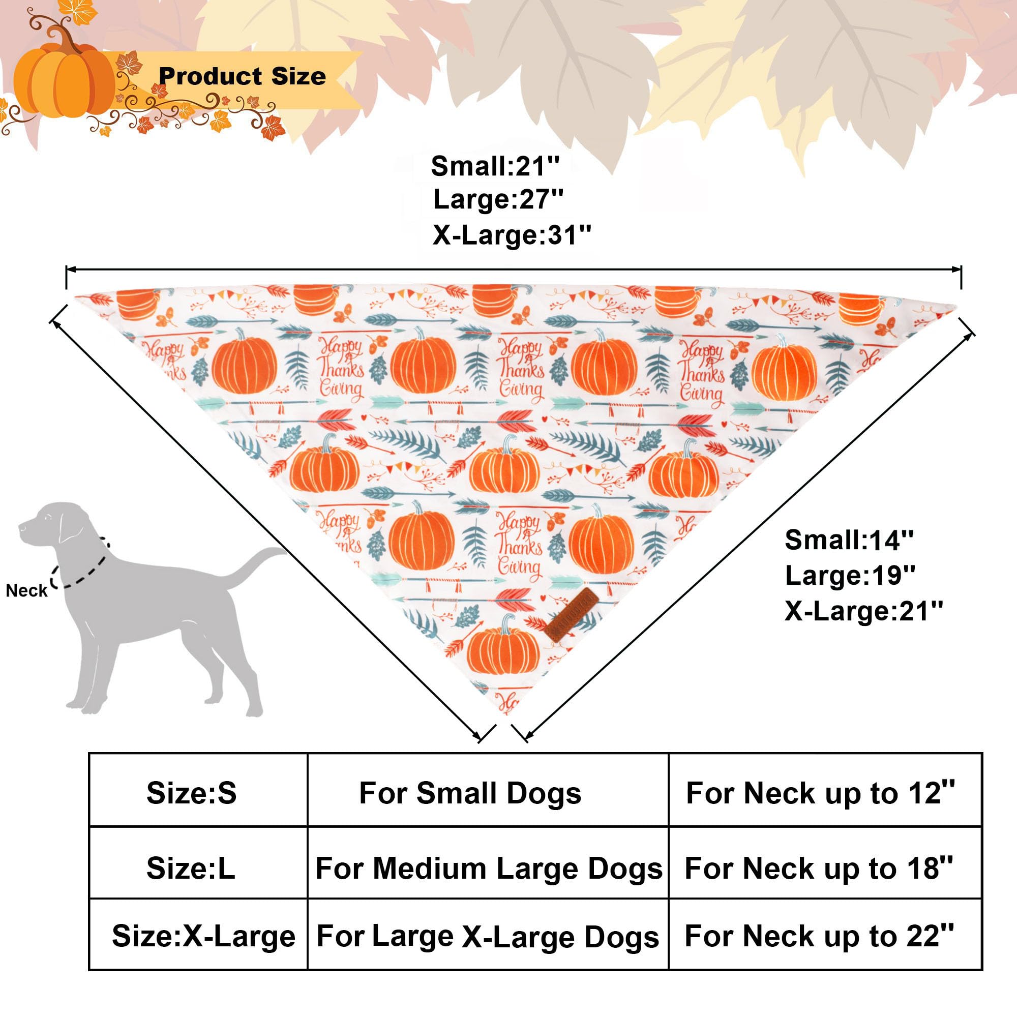 ADOGGYGO Thanksgiving Dog Bandana, Fall Leaves Pumpkin Pet Scarf, Premium Durable Fabric, Adjustable Fit Thanksgiving Bandanas f