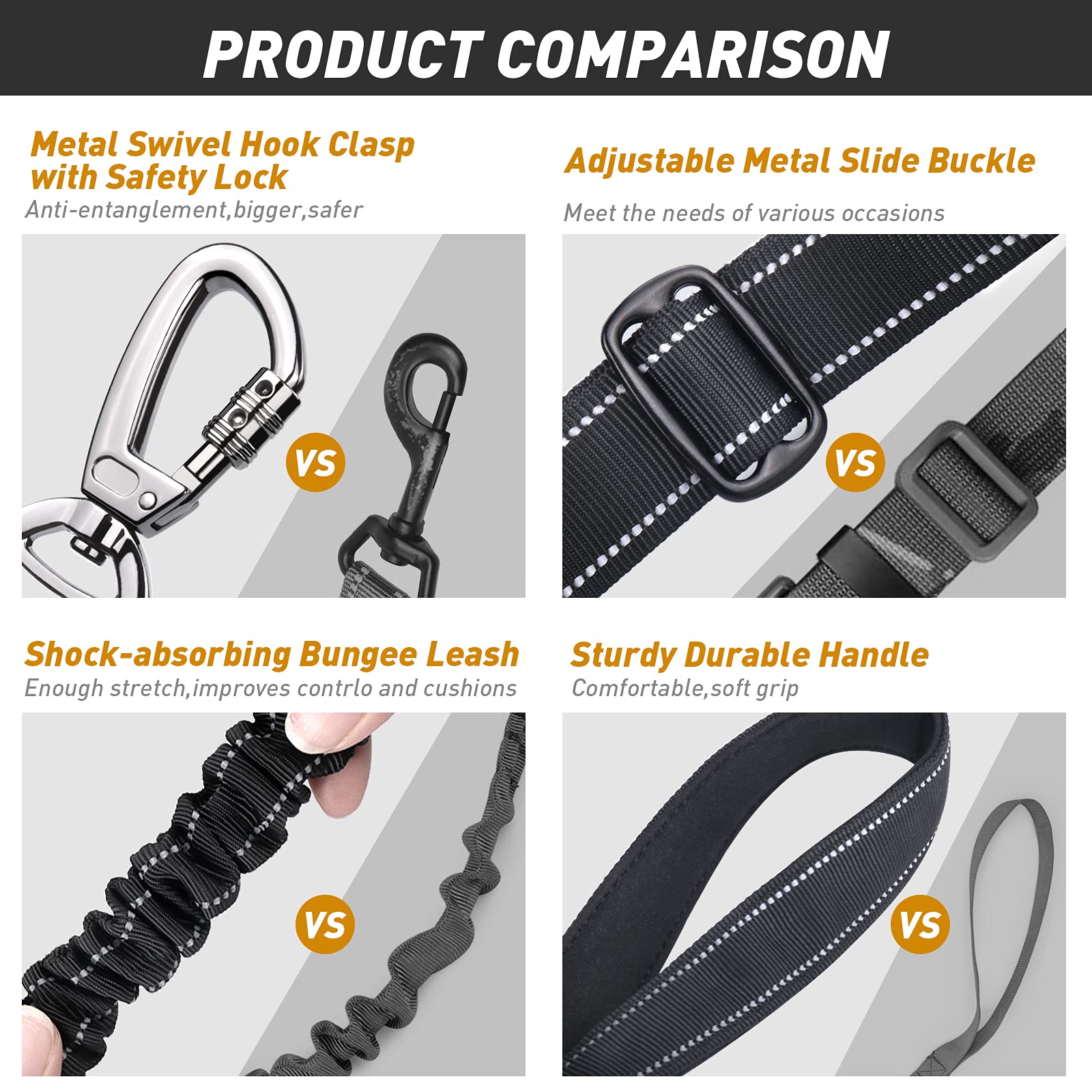 Heavy Duty Dog Leash, Reflective Dog Leashes With Car Seat Belt And Soft Padded Handle, 6Ft Strong Dog Leash For Training, Walking Lead For Large Medium Dogs, Black