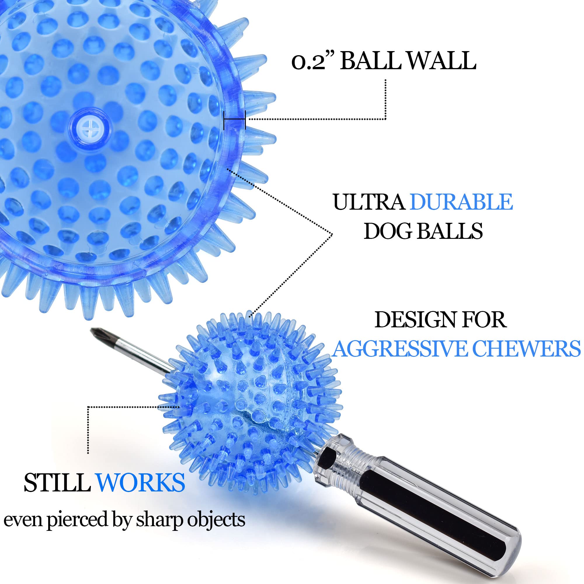 LECHONG Squeaky Dog Toys - Spiky Dog Balls for Dental Health - Synthetic Rubber - Size S - 6 Pack