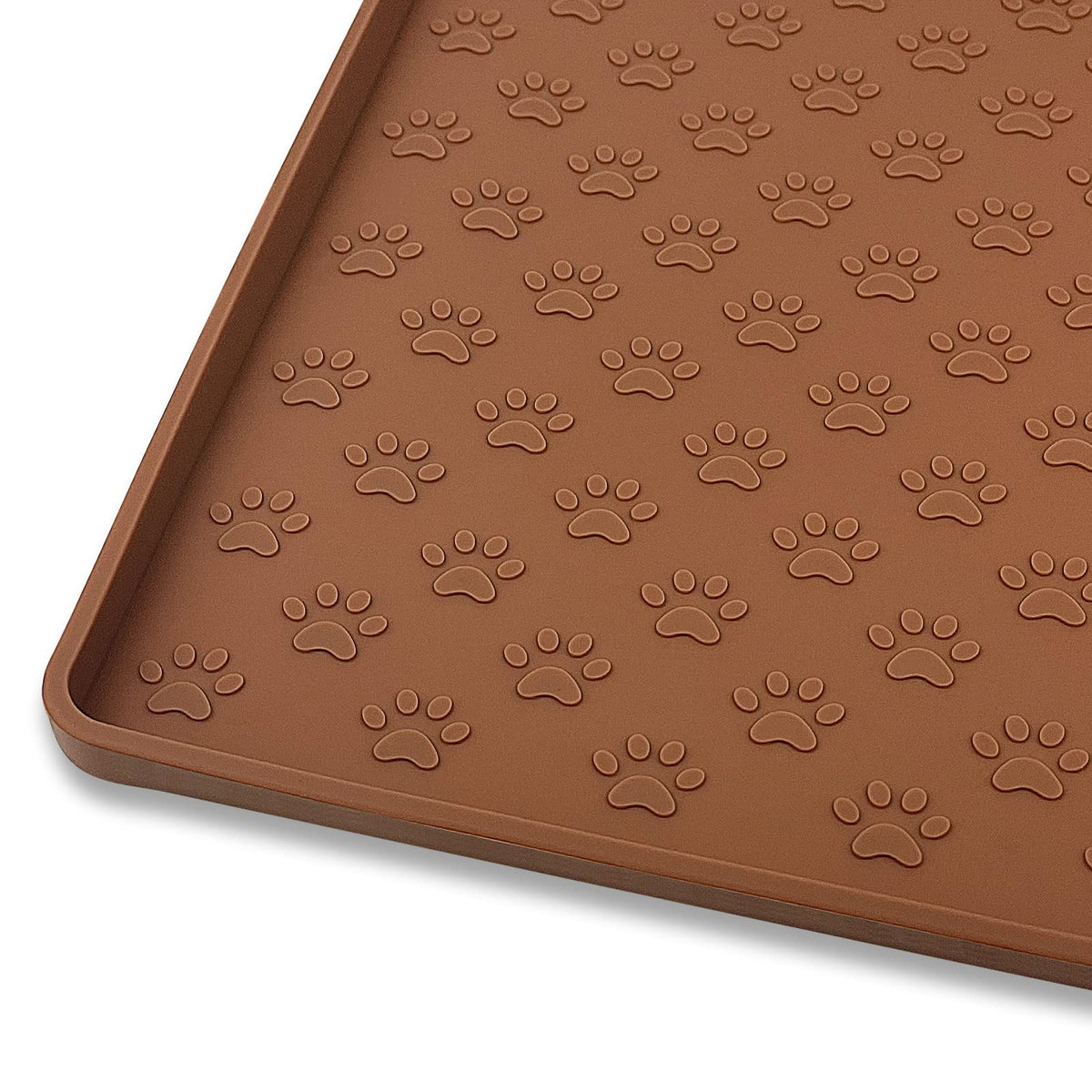 Ptlom Pet Placemat For Dog And Cat, Waterproof Silicone Pet Feeding Bowl Mats For Food And Water, Small Medium Large Dogs Mat Prevent Residues From Spilling To Floor, Brown, 31.5' 23.6'