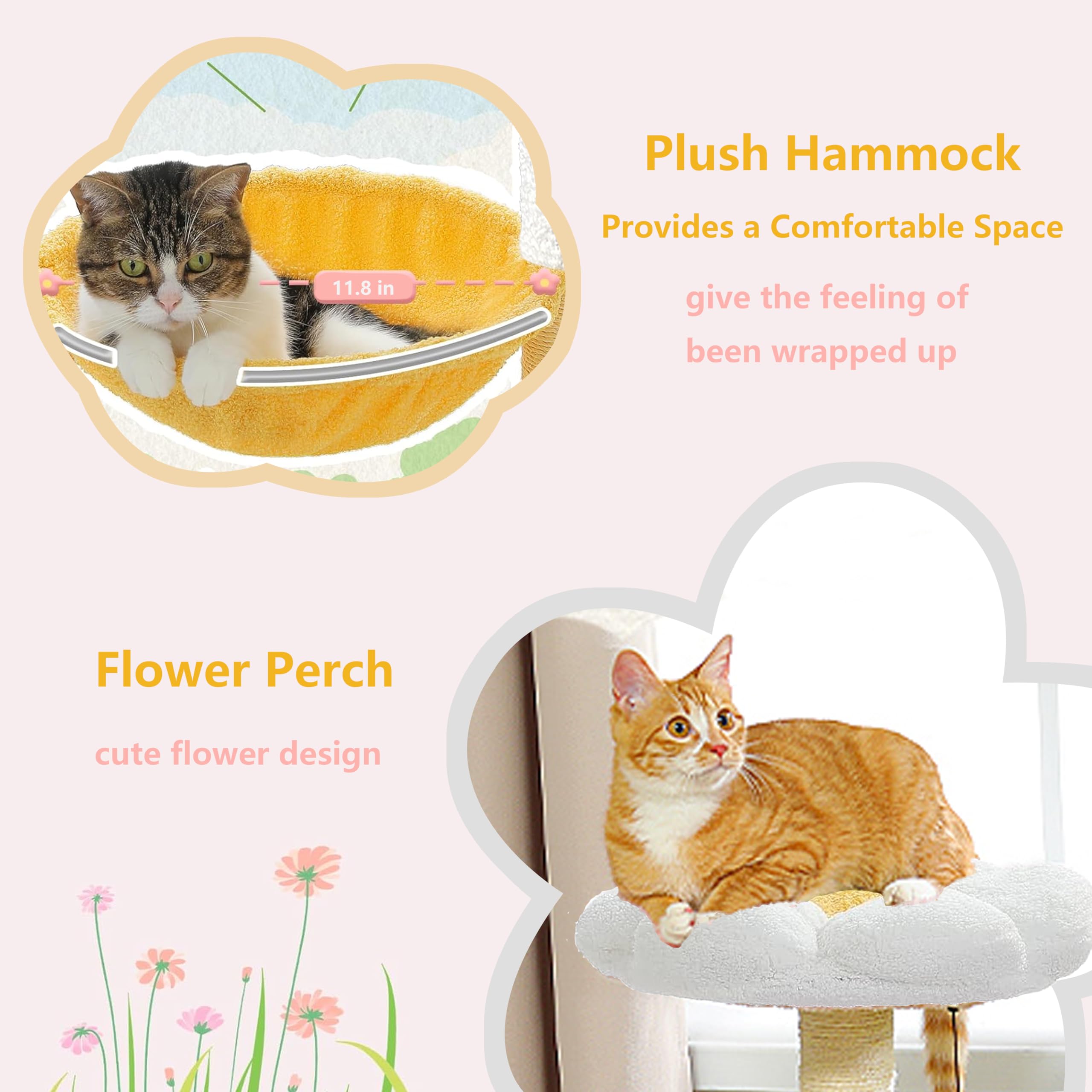 Kwoju Flower Cat Tree 36 Inches For Indoor Cats, Multi-Level Cat Tower With Scratching Posts, Removable Flower Bed Perch, Plush
