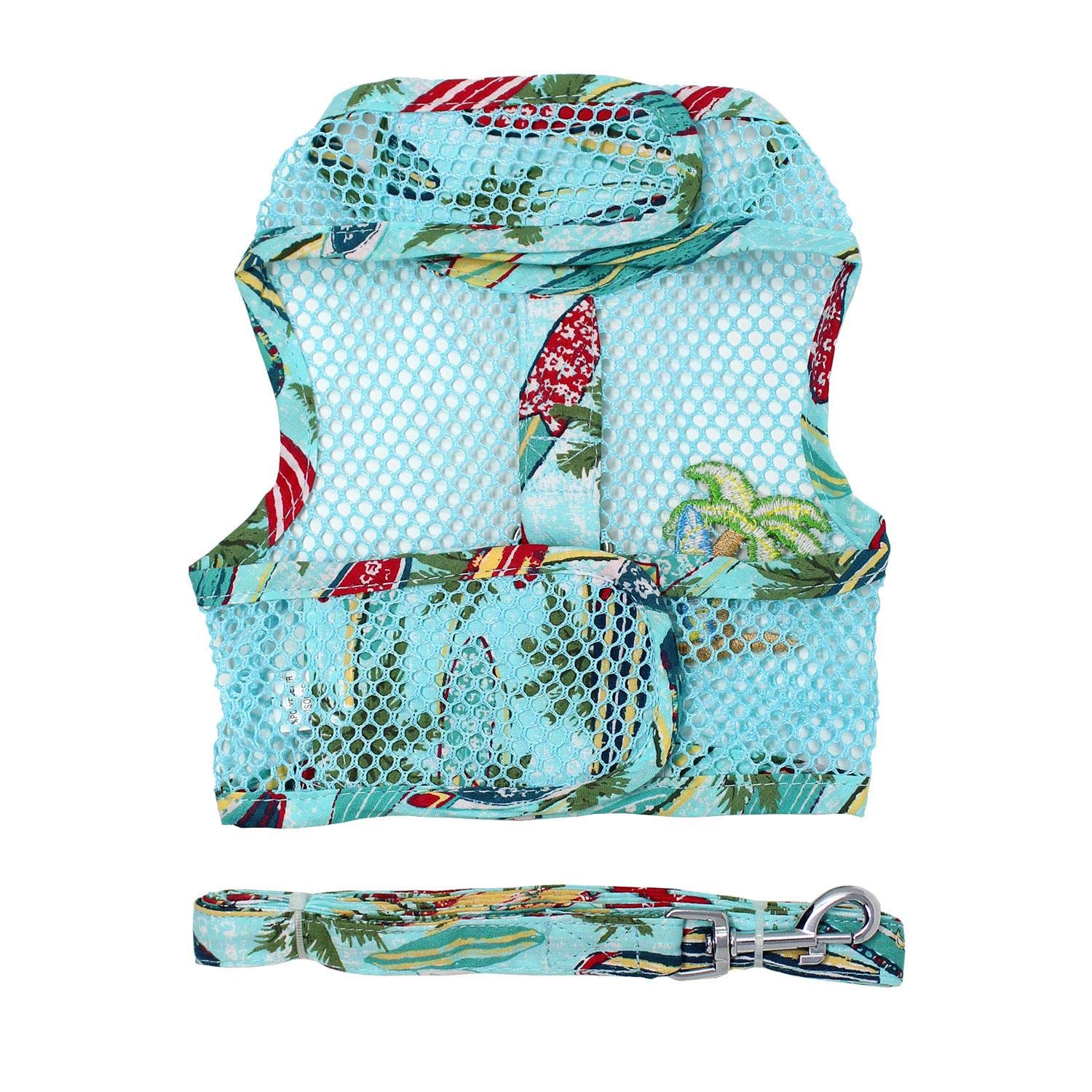 Doggie Design Cool Mesh Dog Harness With Leash - Surfboards And Palms (X-Small)