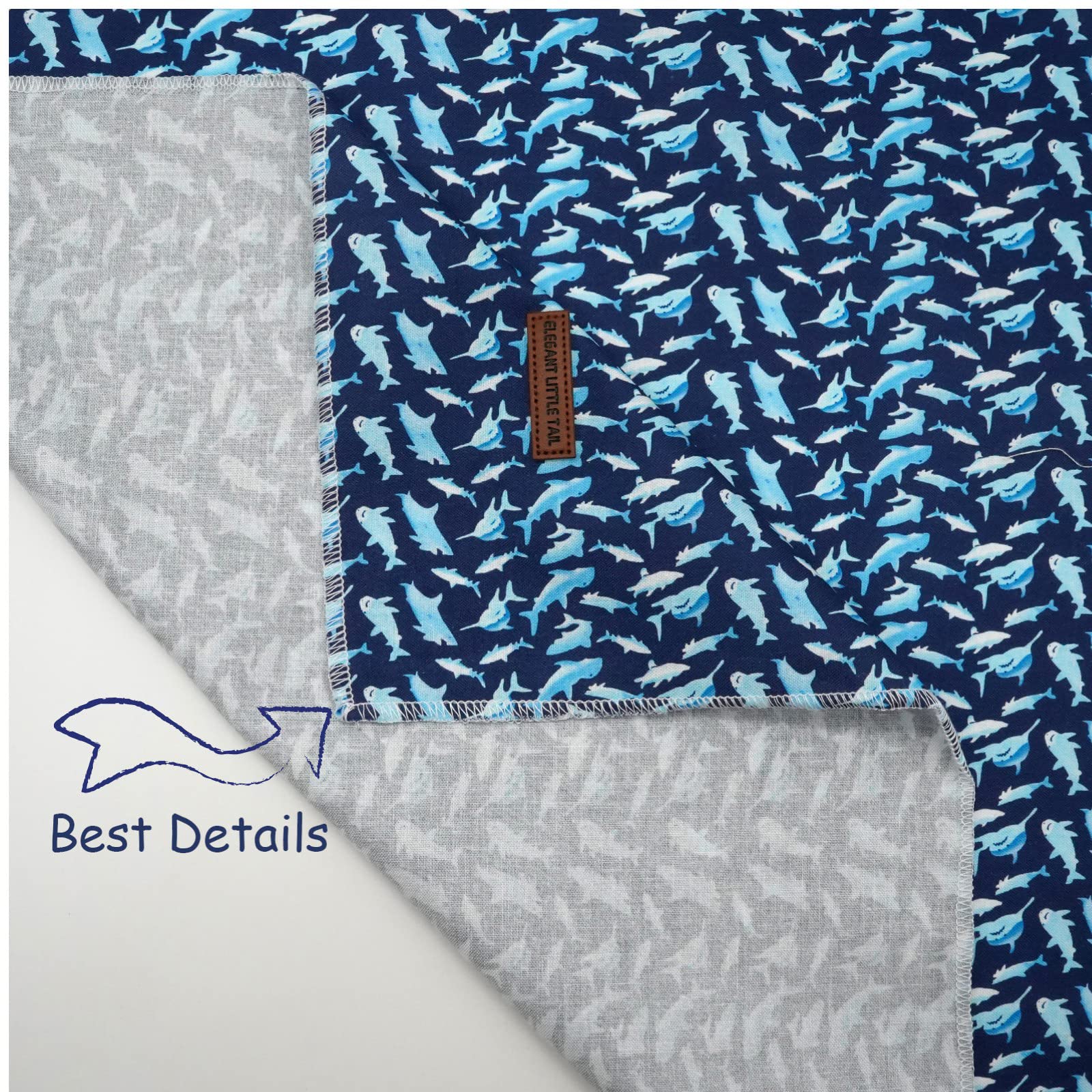 Elegant Little Tail Dog Bandana - Shark Print Pet Birthday Gift, Boy Bibs Scarf, Soft Adjustable Square Kerchief For Large Dogs