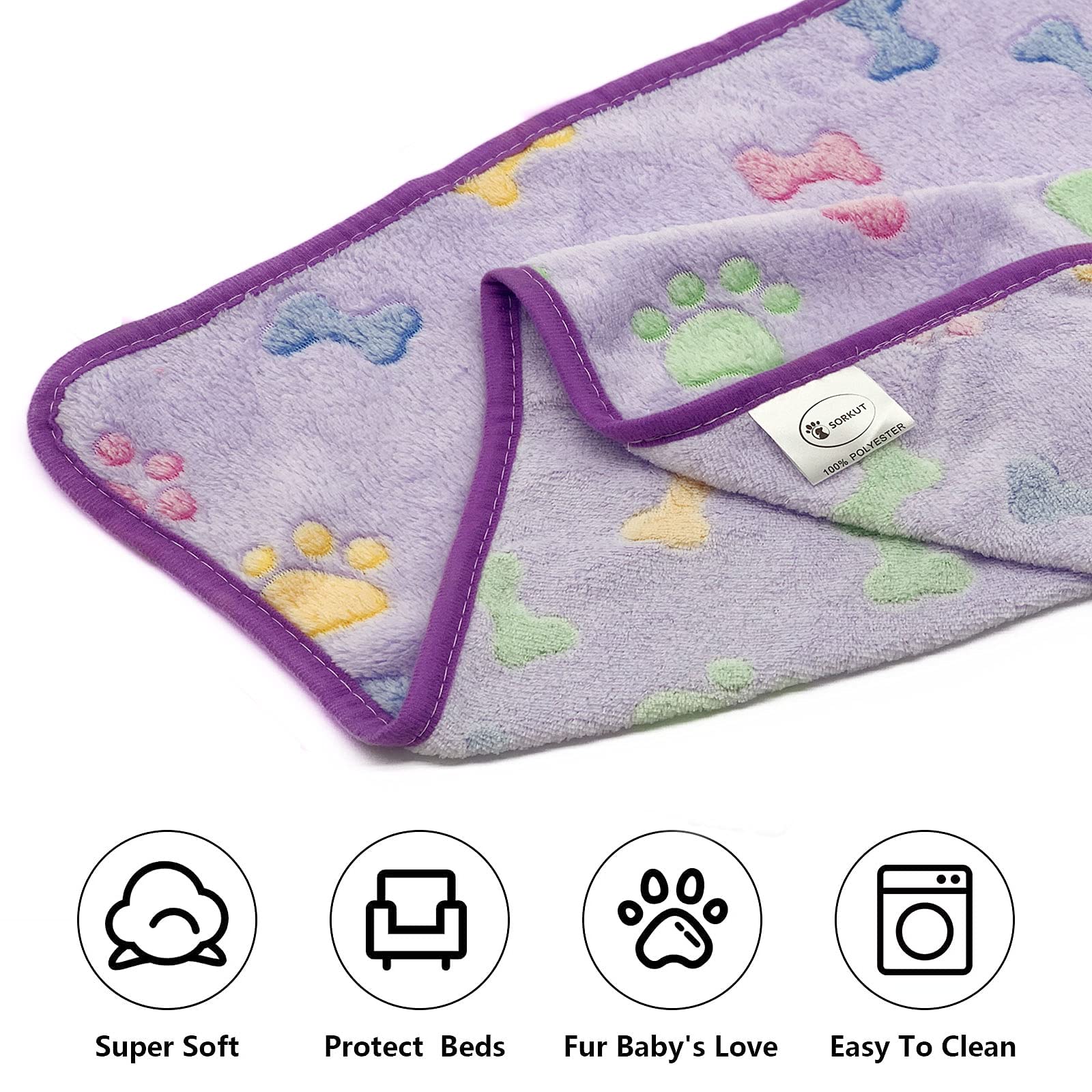 1 Pack 3 Puppy Blankets Super Soft Warm Sleep Mat Bone Print Cute Blanket Fluffy Premium Fleece Pet Blanket Flannel Throw Dog Bl
