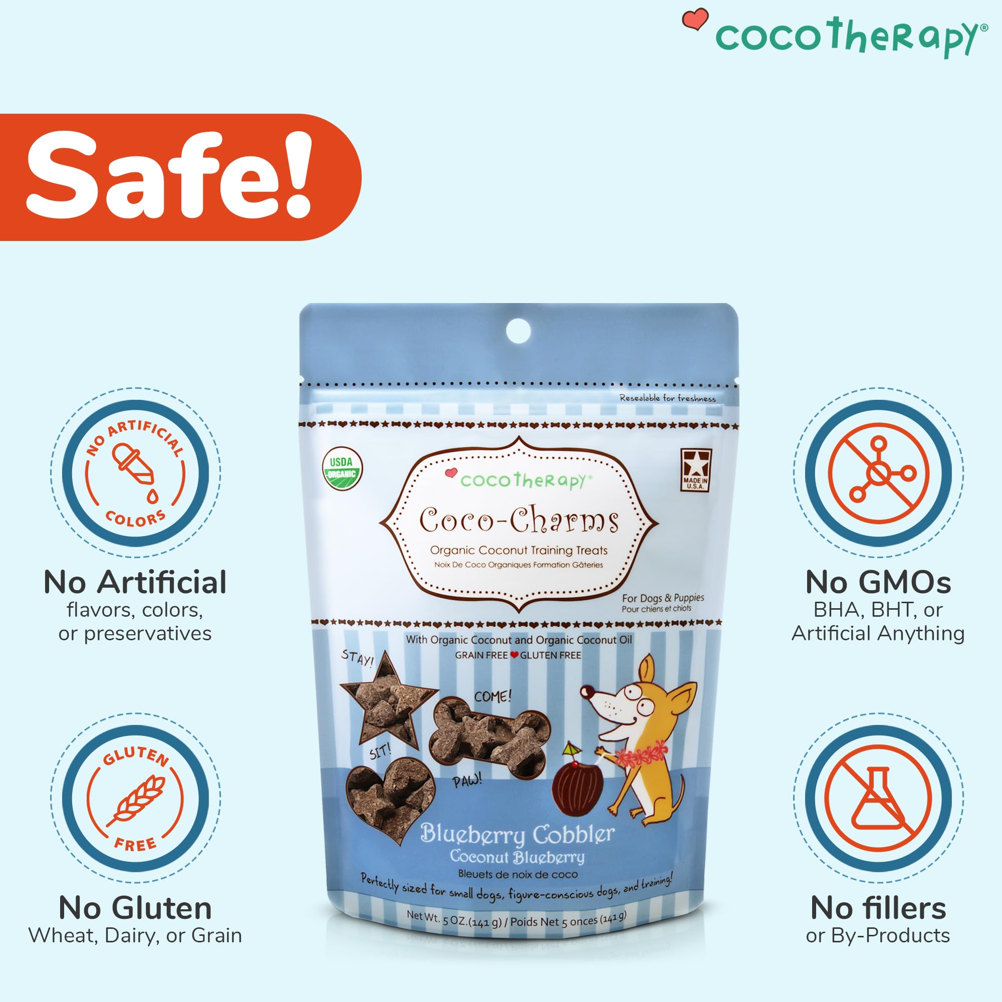 Cocotherapy Coco-Charms Blueberry Cobbler - Organic Dog Treats, All Natural, Vegan Training Treat for Dogs with Organic Coconut