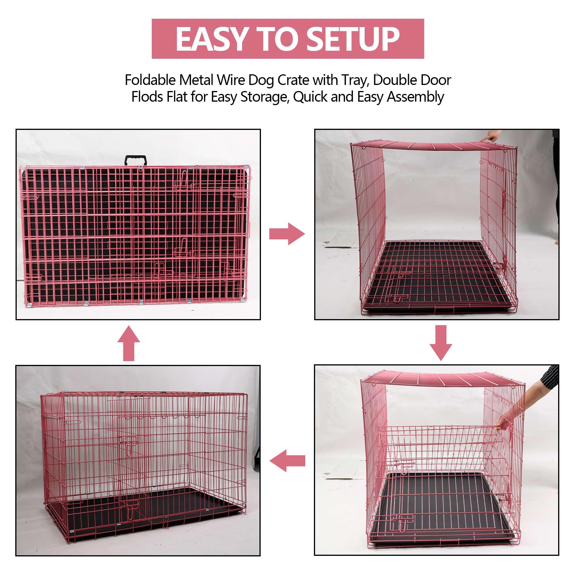 42 Inch Extra Large Dog Crate, Heavy Duty Dog Crates For Large Dogs, Metal Wire Folding Dog Cage With Removable Trays, Locks, Do