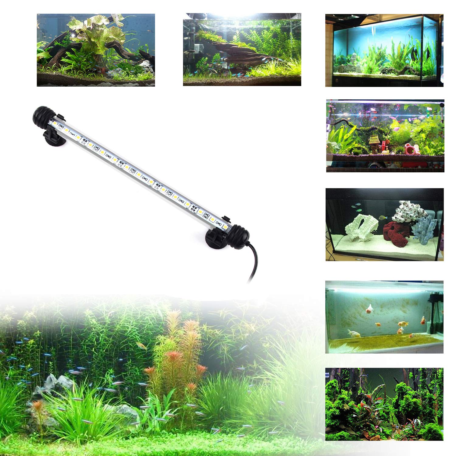S Smiful Led Aquarium Light, White Fish Tank Light Underwater Submersible Bright Ip68 Waterproof Crystal Glass Leds Lights Strip