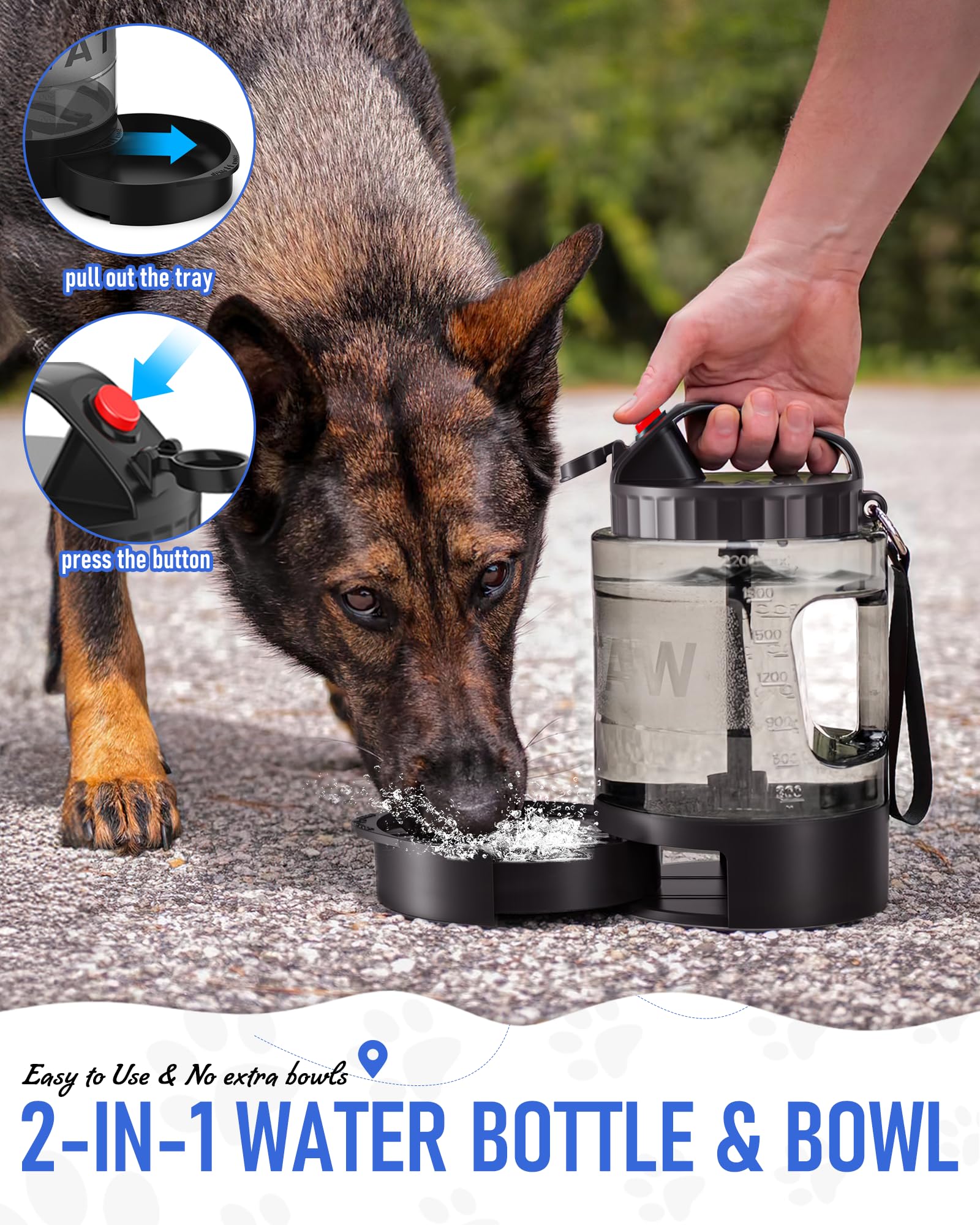 Dog Water Bottle Travel Bowl, 77oz Large Portable Dog Water Bowl Dispenser, Leakproof Pet Drinking Bottle Dispenser for Hiking C
