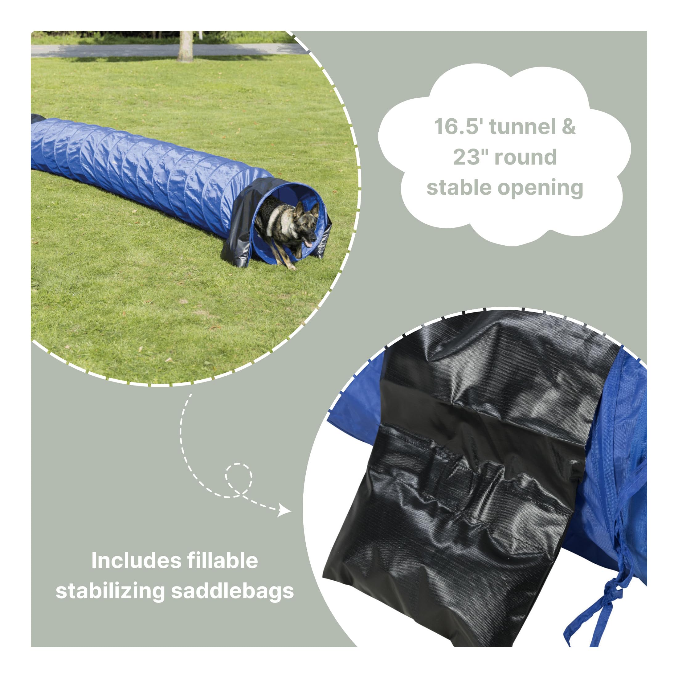 TRIXIE Dog Agility Tunnel - Portable 196.9" Long, 23.6" Diameter, Blue Polyester Training Equipment for Large Dogs, Model 3211