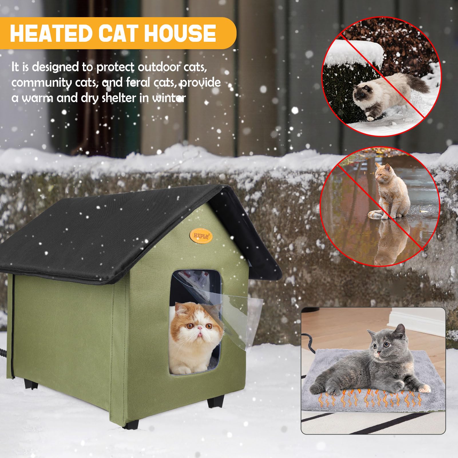 Heated Cat Houses For Outdoor Cats - Elevated Weatherproof Insulated Heated Outdoor Cat House For Winter - Feral Cat Shelter For