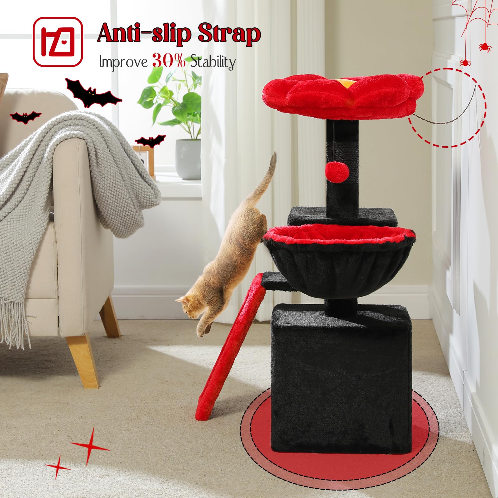 Petepela Gothic Cat Tree For Indoor Cats, 31.5' Small Flower Cat Tower Condo With Sisal Scratching Ramp, Cozy Hammock And Remov