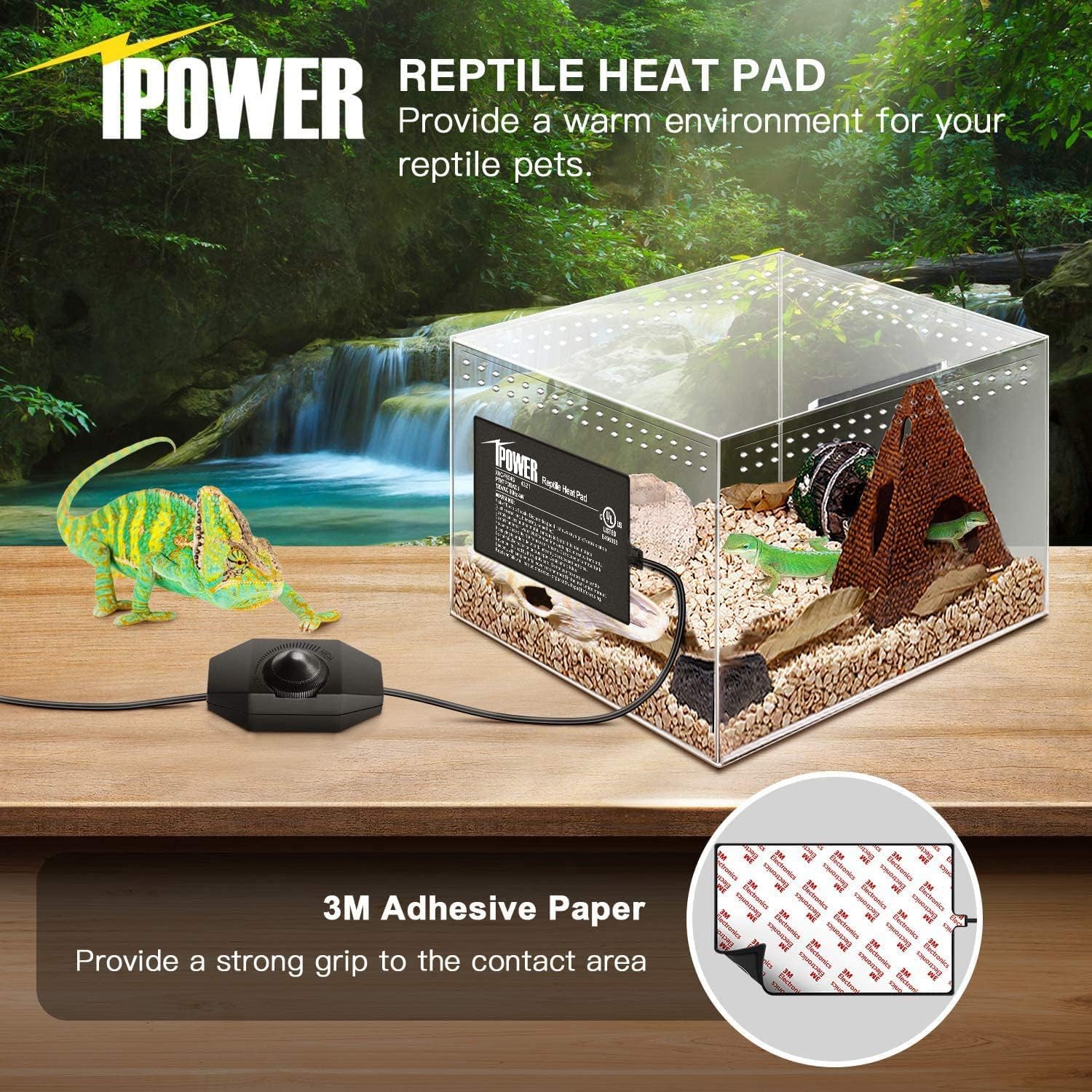 Ipower 4 By 7 Inch Reptile Heating Pad With Temperature Adjustable Controller Knob, Under Tank Warmer Terrarium Heat Mat For Rep