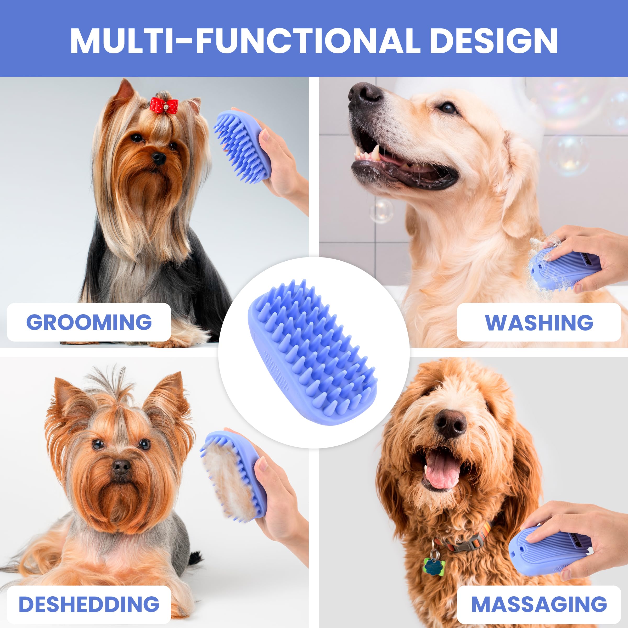 Bath Brush For Pet Grooming & Massage - Rubber Scrubbing Brush For Showers, Ideal For Long & Short Haired Dogs And Cats, Essenti
