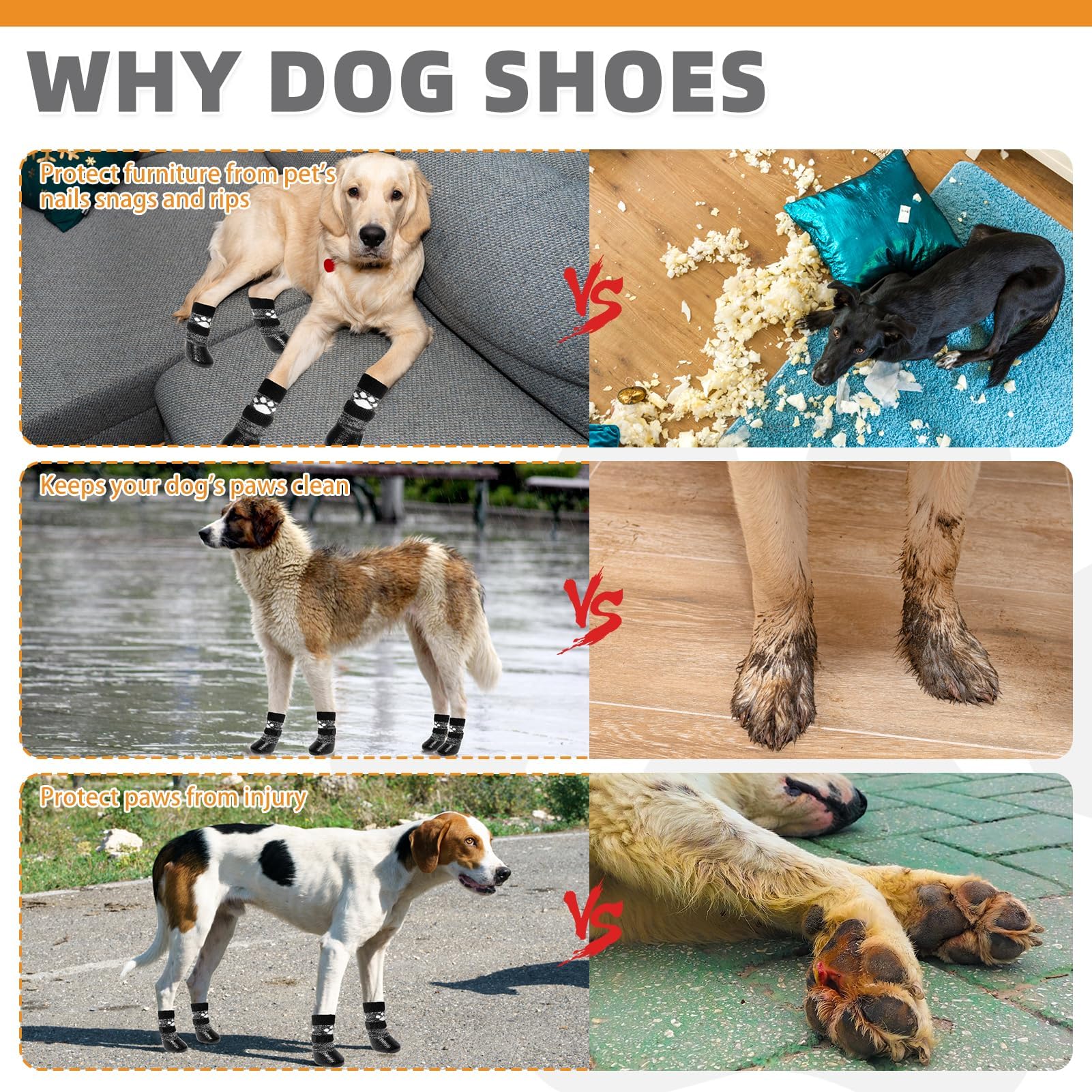 Kooltail Dog Socks To Prevent Licking Paws For Hardwood Floors, Anti Slip Waterproof Dog Boots & Paw Protector Traction Shoes Wi