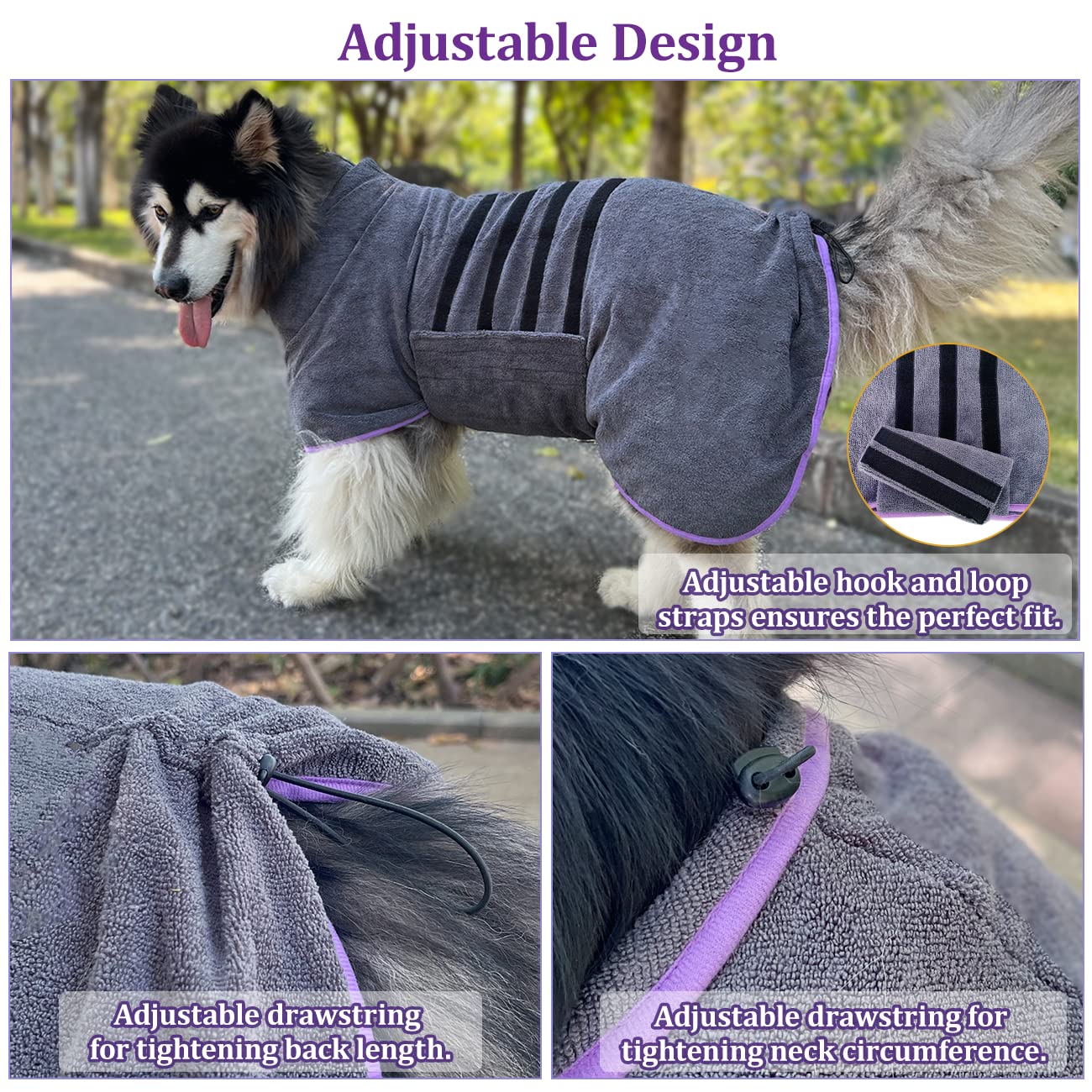 Dog Drying Coat Bathrobe Towel,Microfibre Material Fast Drying Super Absorbent Dog Bath Robe, Pet Quick Drying Moisture Absorbing With Adjustable Collar And Waist