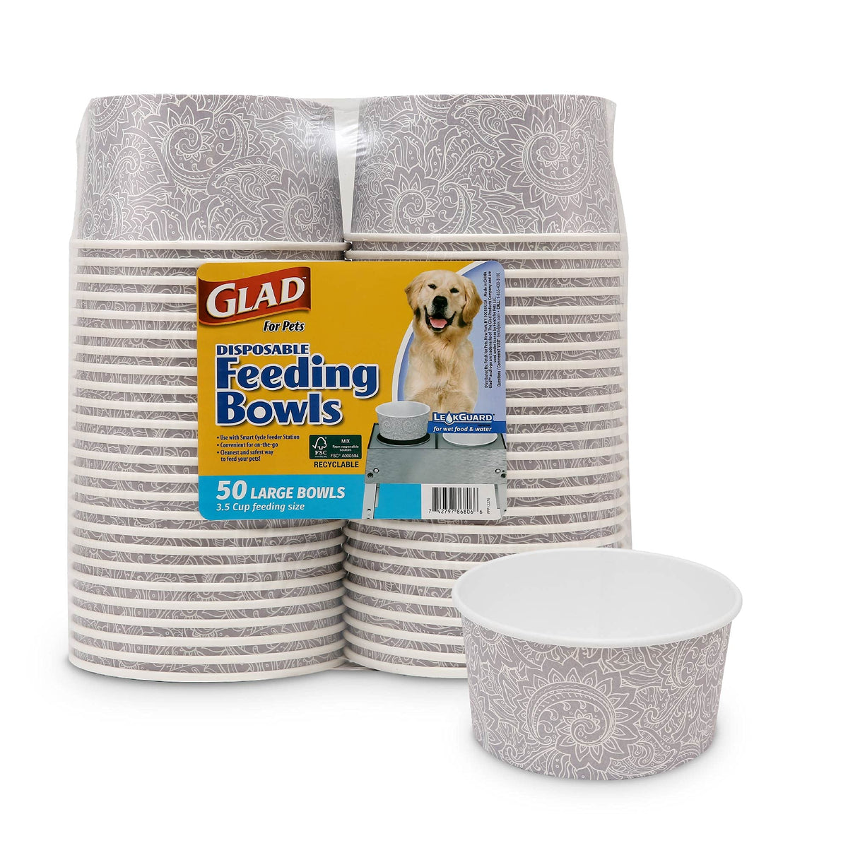 Glad for Pets Disposable Feeding Bowls | Large Disposable Dog Bowls in Gray Pattern | 3.5 Cup Feeding Size, Dog Bowls are Great 