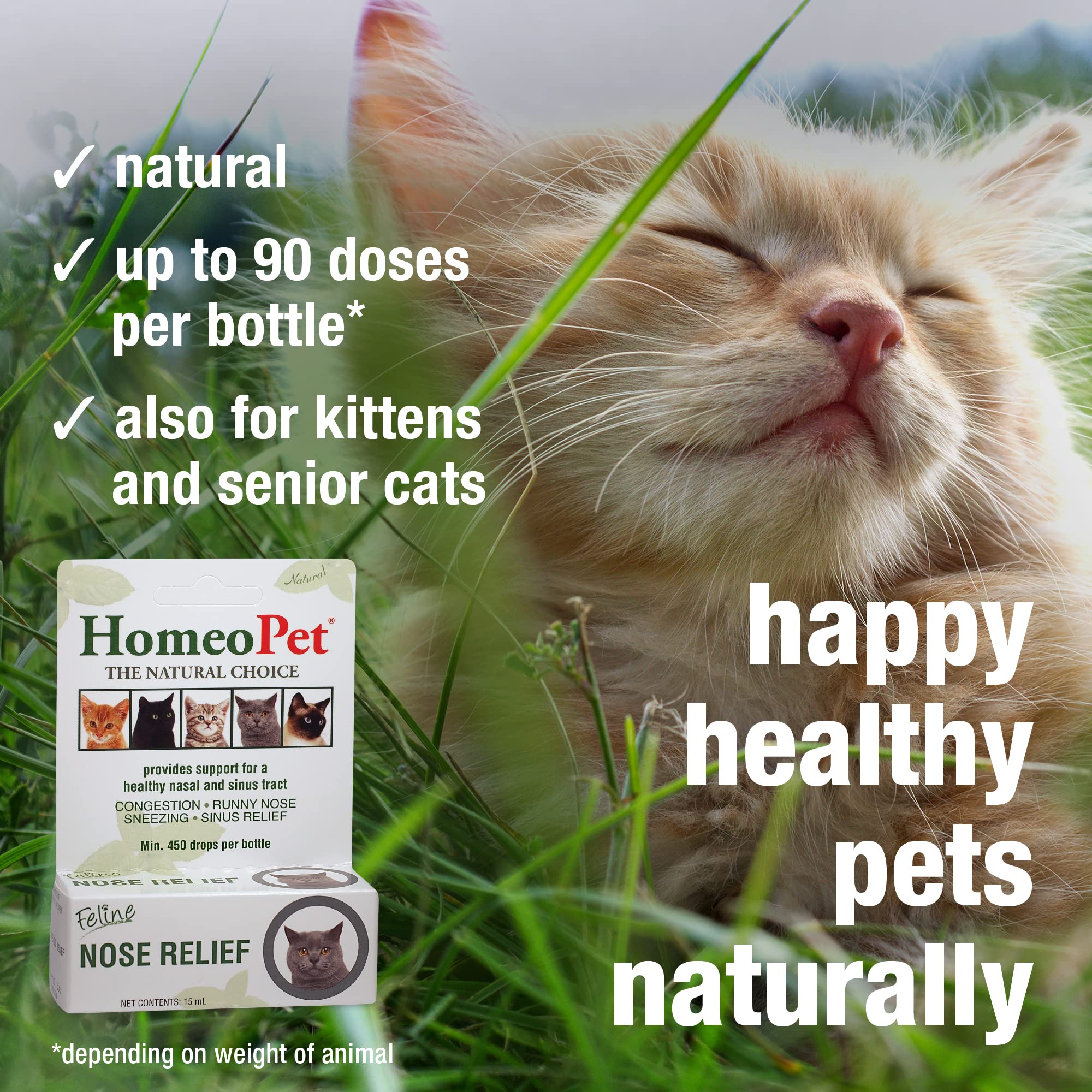 HomeoPet Feline Nose Relief, 3-Pack, 15 mL Each - Natural Allergy Relief for Cats
