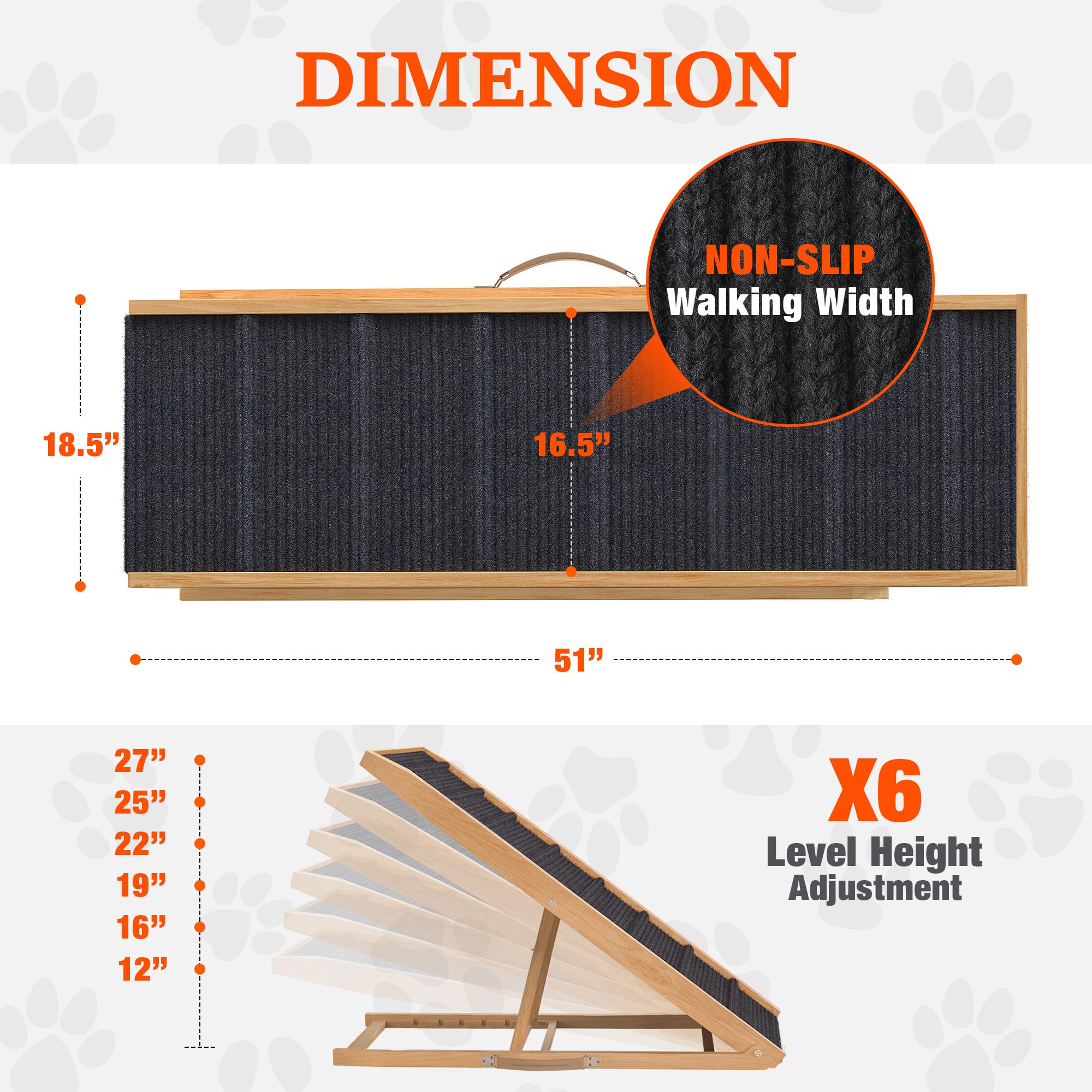 Pathosio Dog Ramp - Helps Dogs Of All Ages And Sizes Get On Beds - Adjustable Wooden Design - Portable Indoor/Outdoor Stairs (Na