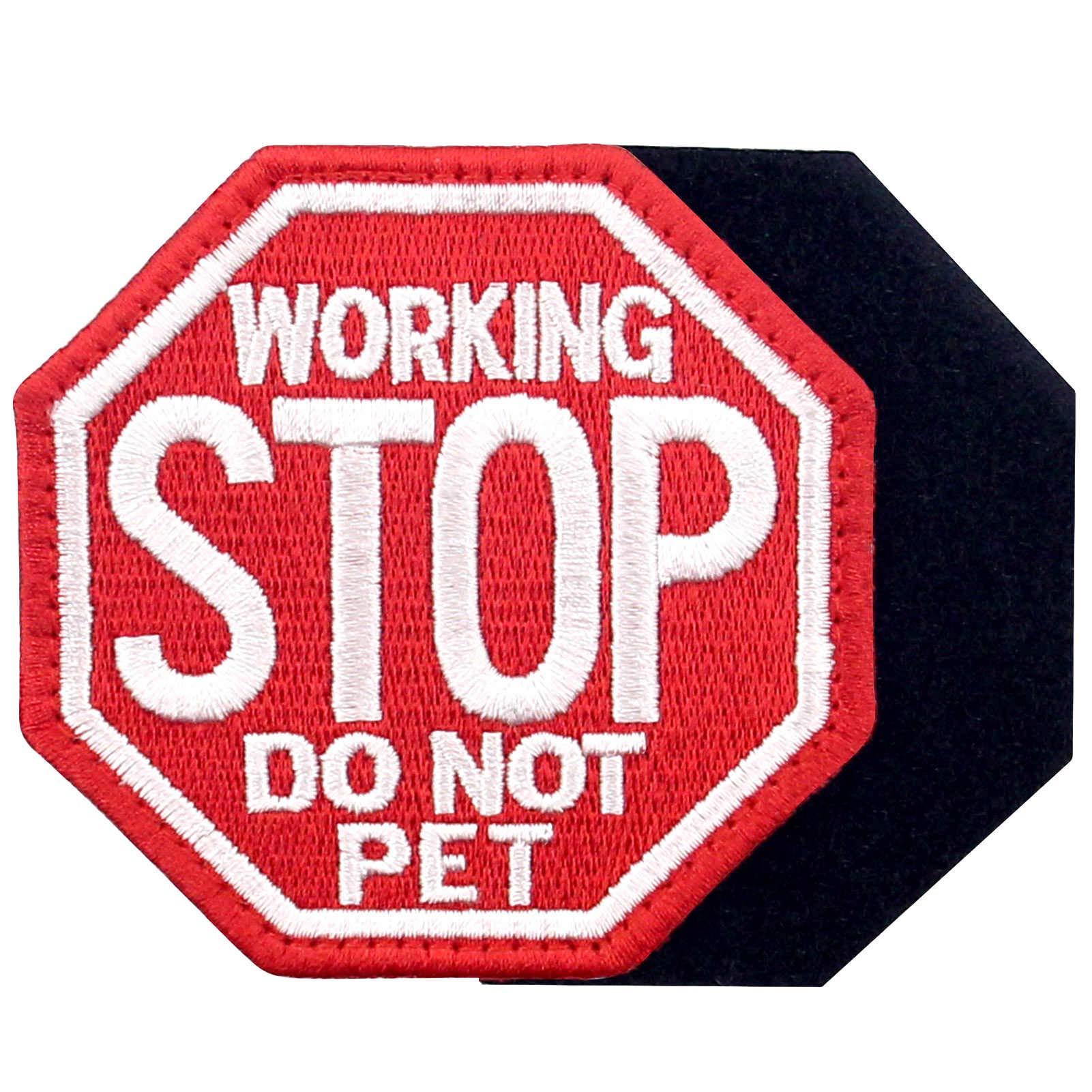 Tailwag Planet Service Dog Working Stop Do Not Pet Morale Tactical Patch Embroidered Badge Fastener Hook & Loop Emblem, Red & White