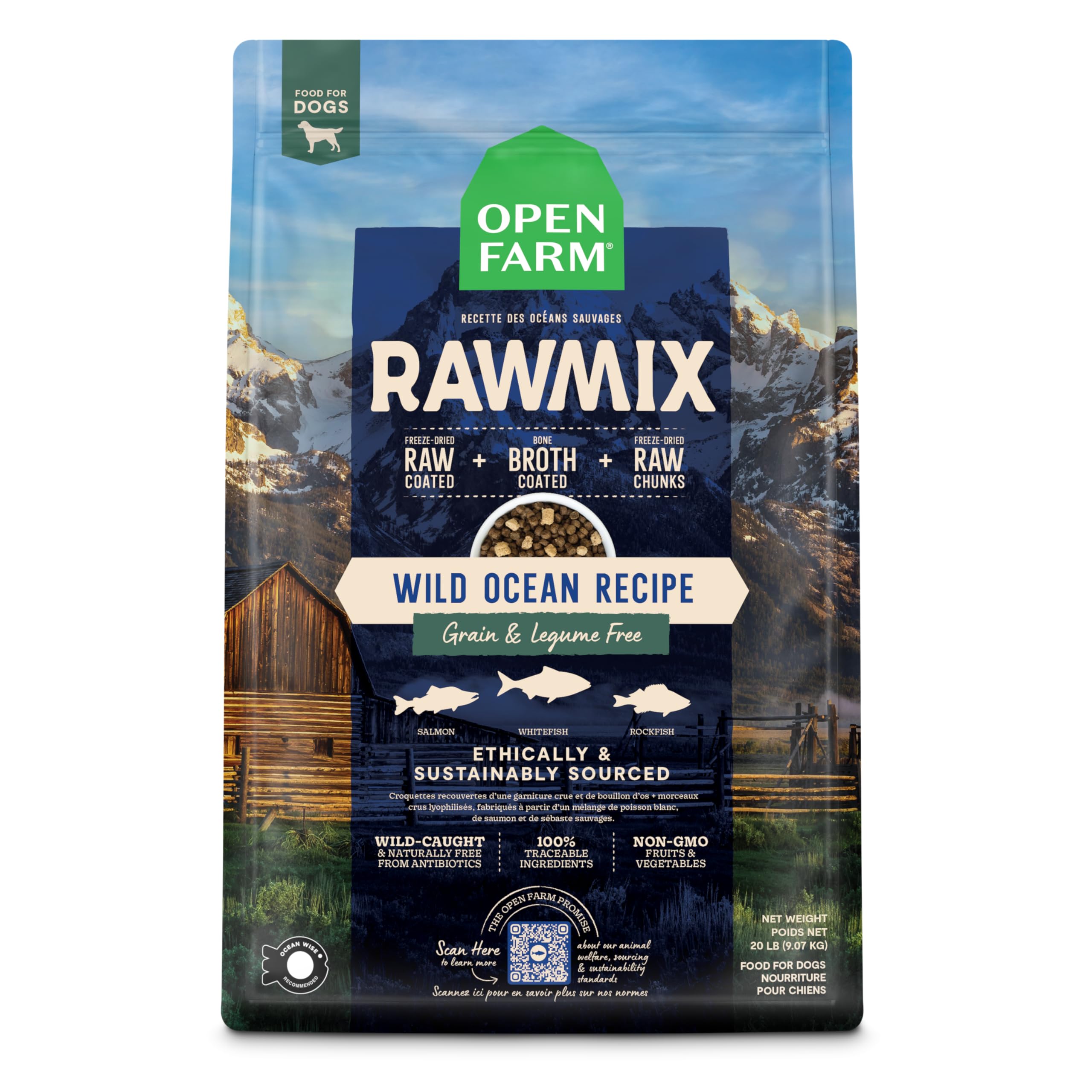Open Farm RawMix Grain-Free Wild-Ocean Recipe for Dogs, Includes Kibble, Bone Broth, and Freeze Dried Raw, Inspired by The Wild,