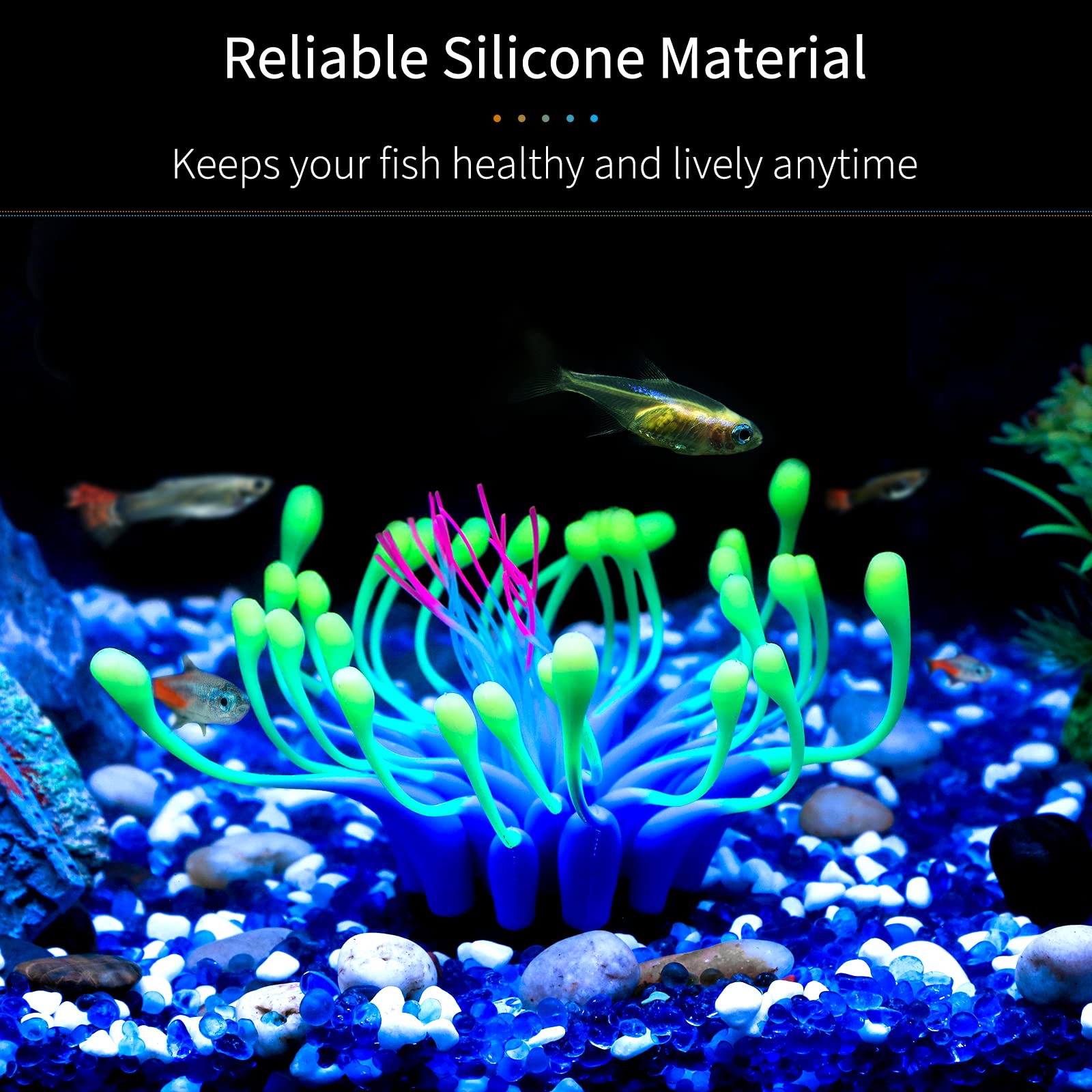 Uniclife Glowing Effect Gooseneck Coral Artificial Decoration Silicone Ornament For Fish Tank Aquarium, Blue