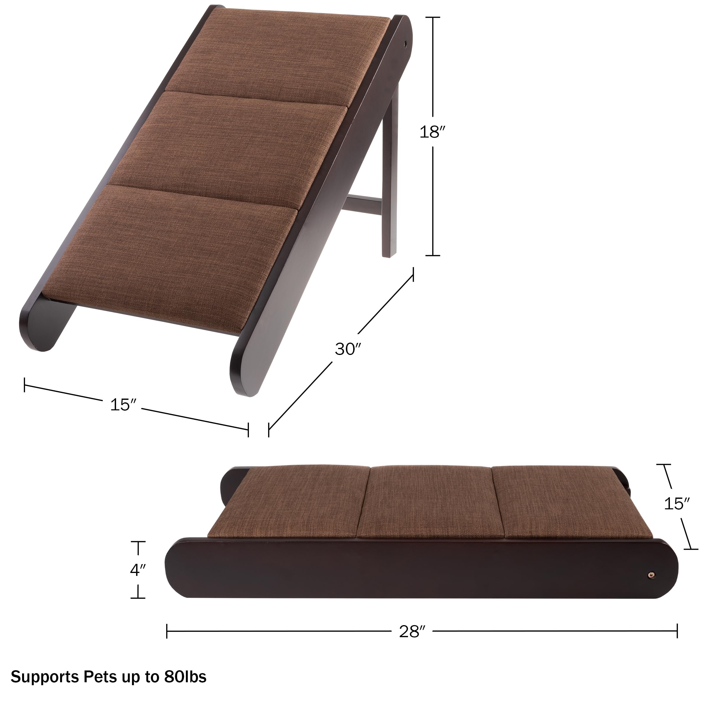 Pet Ramp - Foldable Wooden Dog Ramp For Getting Onto Beds, Couches, Or Into Vehicles - Dog Accessories For Small Dogs By Petmake