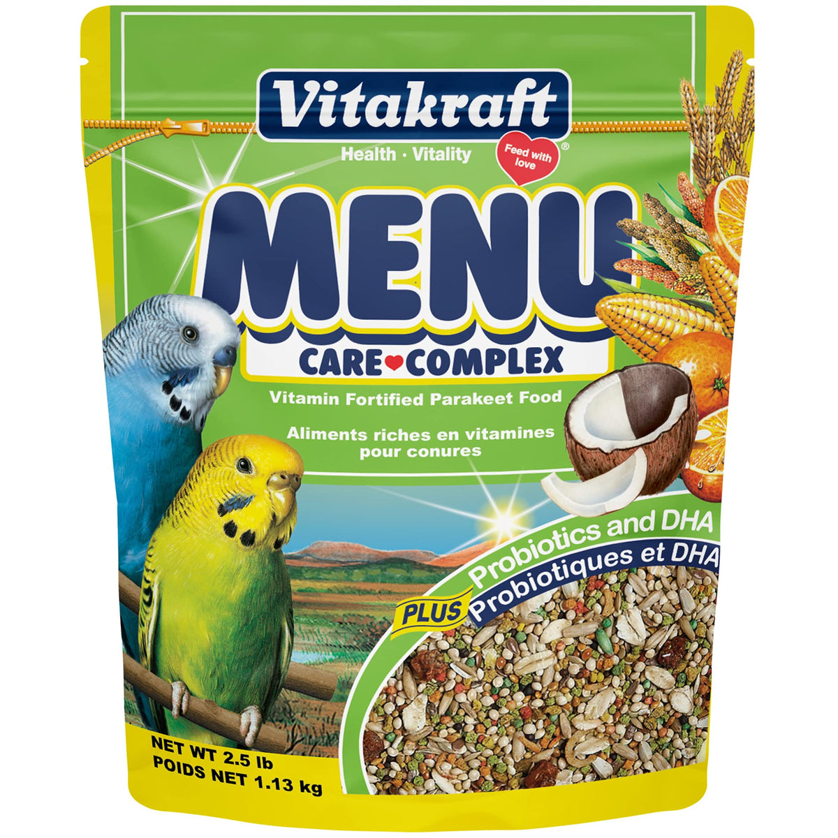 Vitakraft Menu Premium Parakeet Food - Vitamin-Fortified - Daily Pet Bird Food, 2.5 Pounds