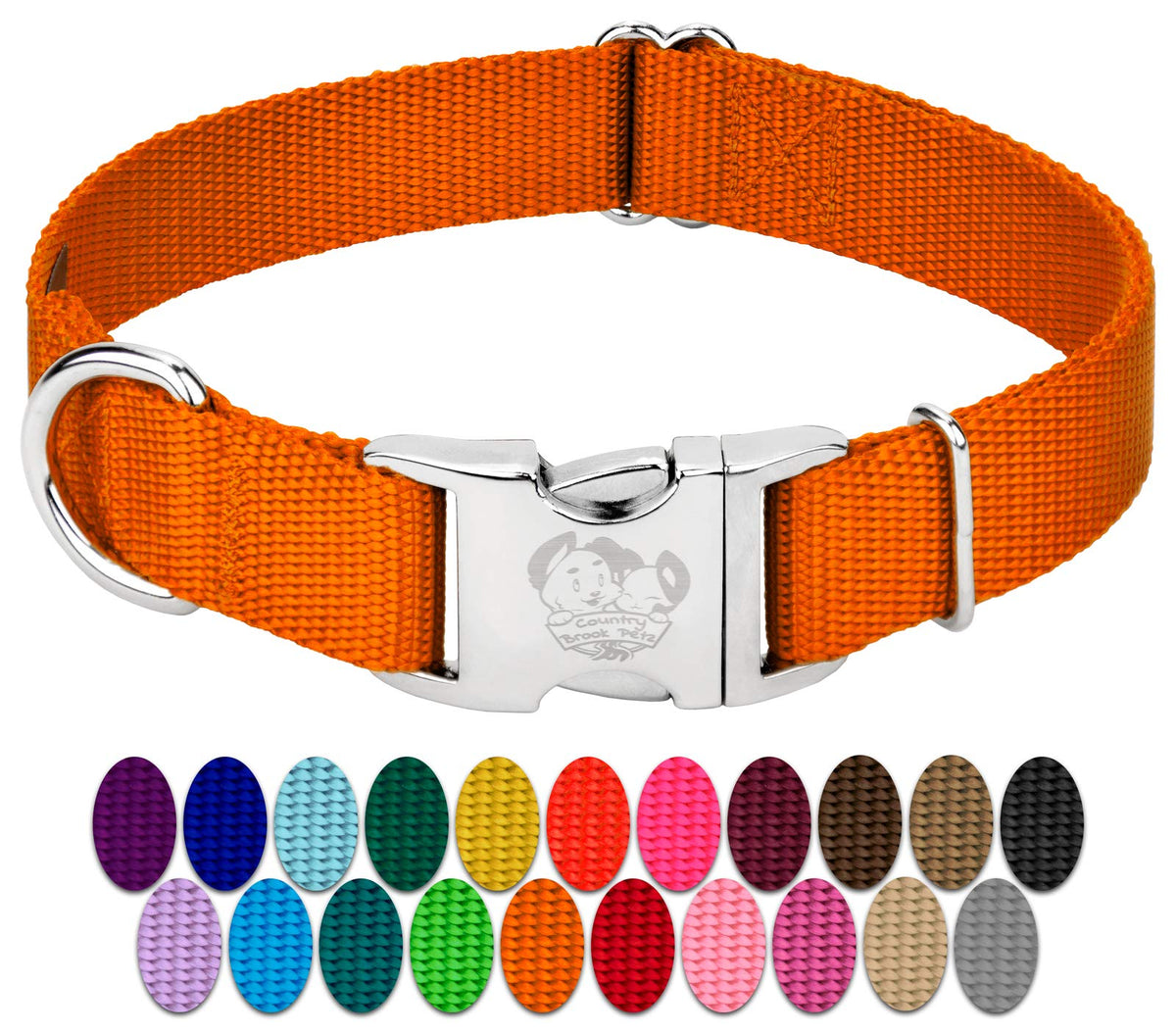 Country Brook Design - Vibrant 30+ Color Selection - Premium Nylon Dog Collar With Metal Buckle (Small, 3/4 Inch, Orange)