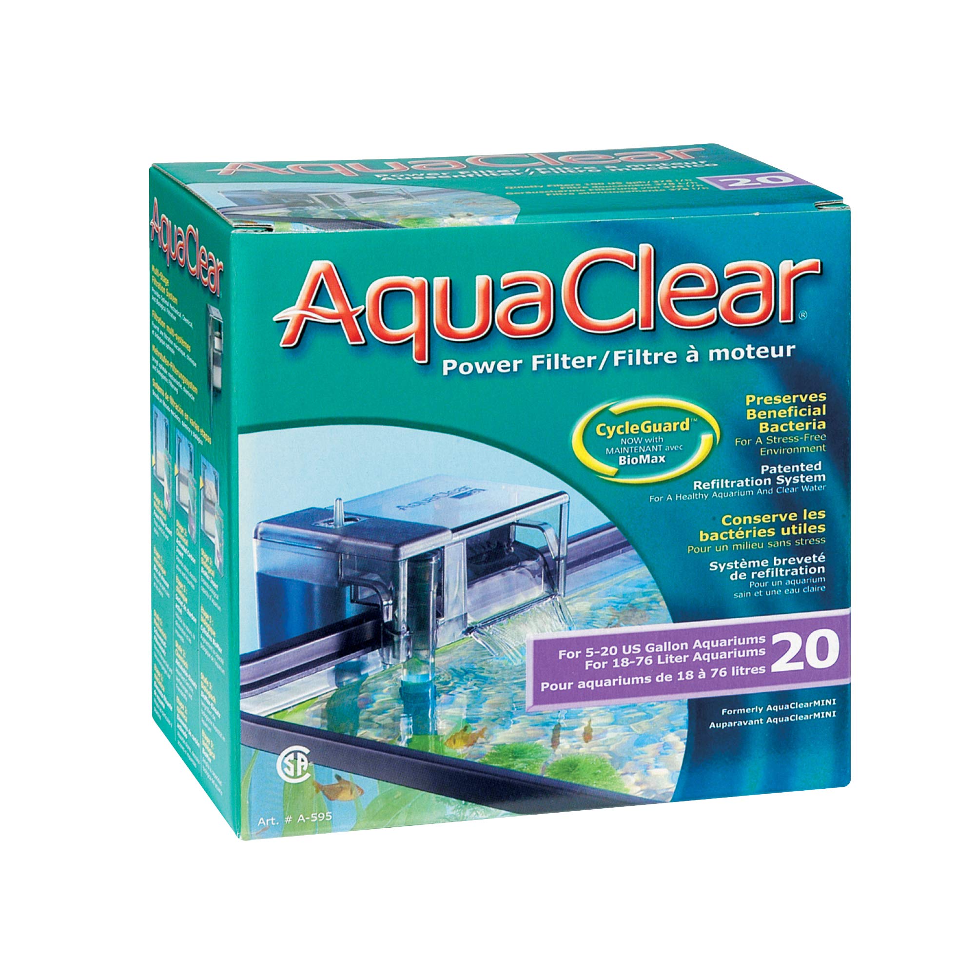 AquaClear 20 Power Filter for 5-20 Gallon Aquariums - Efficient Black Fish Tank Filter
